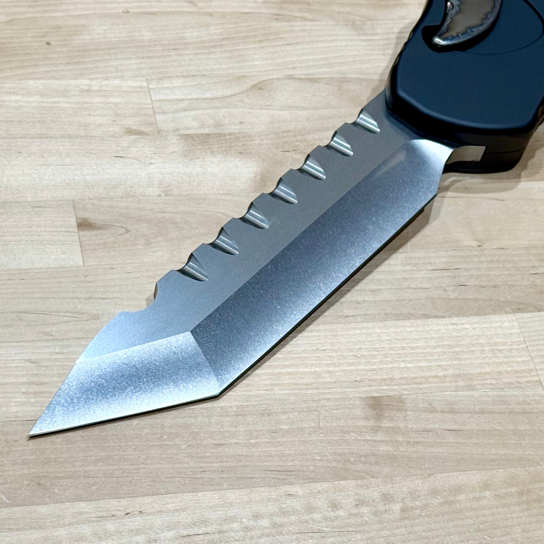 Heretic Giant Hydra 3X Premium Tactical Knife - Custom Black Aluminum Handle & Stonewash Tanto M390 Blade