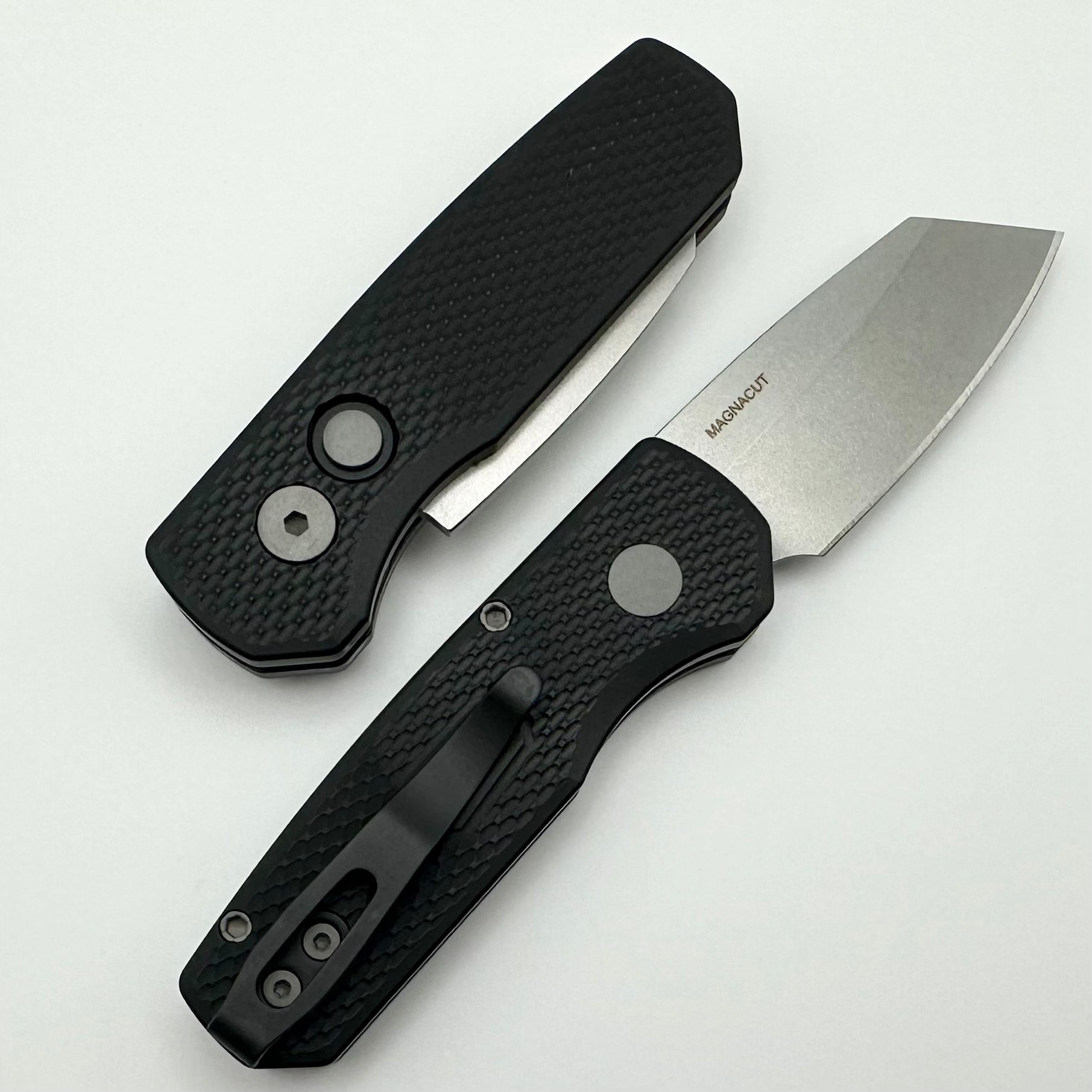 Pro-Tech Runt 5 Ultimate EDC Knife - Black Textured Handle & Stonewash MagnaCut Reverse Tanto