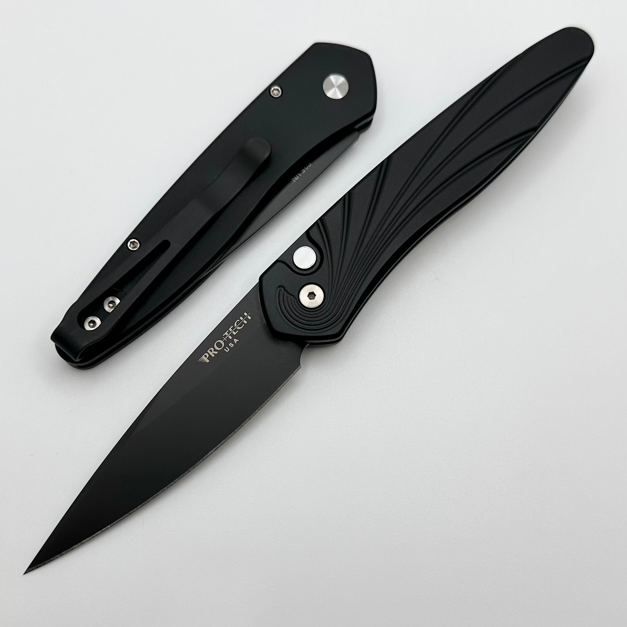 Ultimate Pro-Tech Newport Black 3D Wave Knife - Premium S35VN Steel & Mother of Pearl Accent