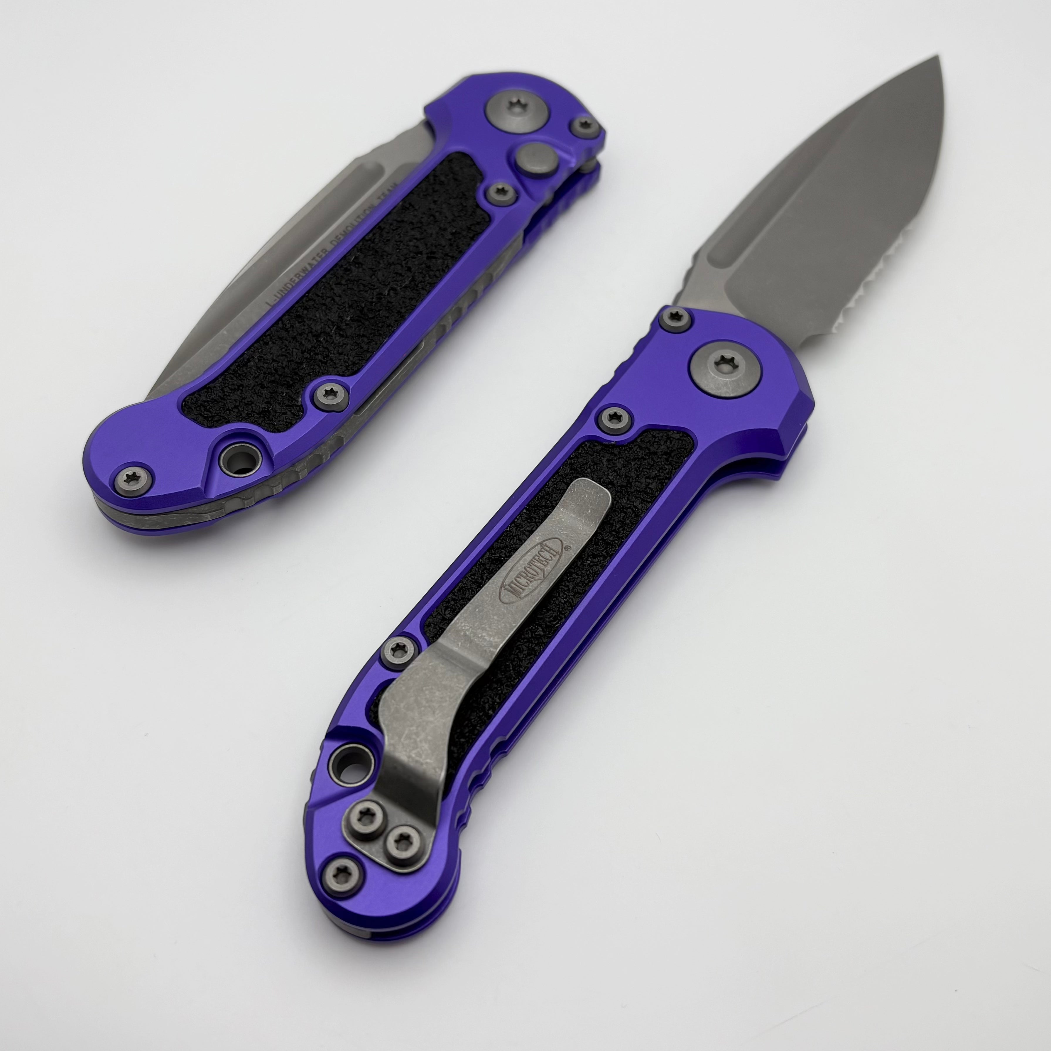 Microtech LUDT Gen III Apocalyptic Tactical Knife - Purple Aluminum Handle, Partial Serrated Blade