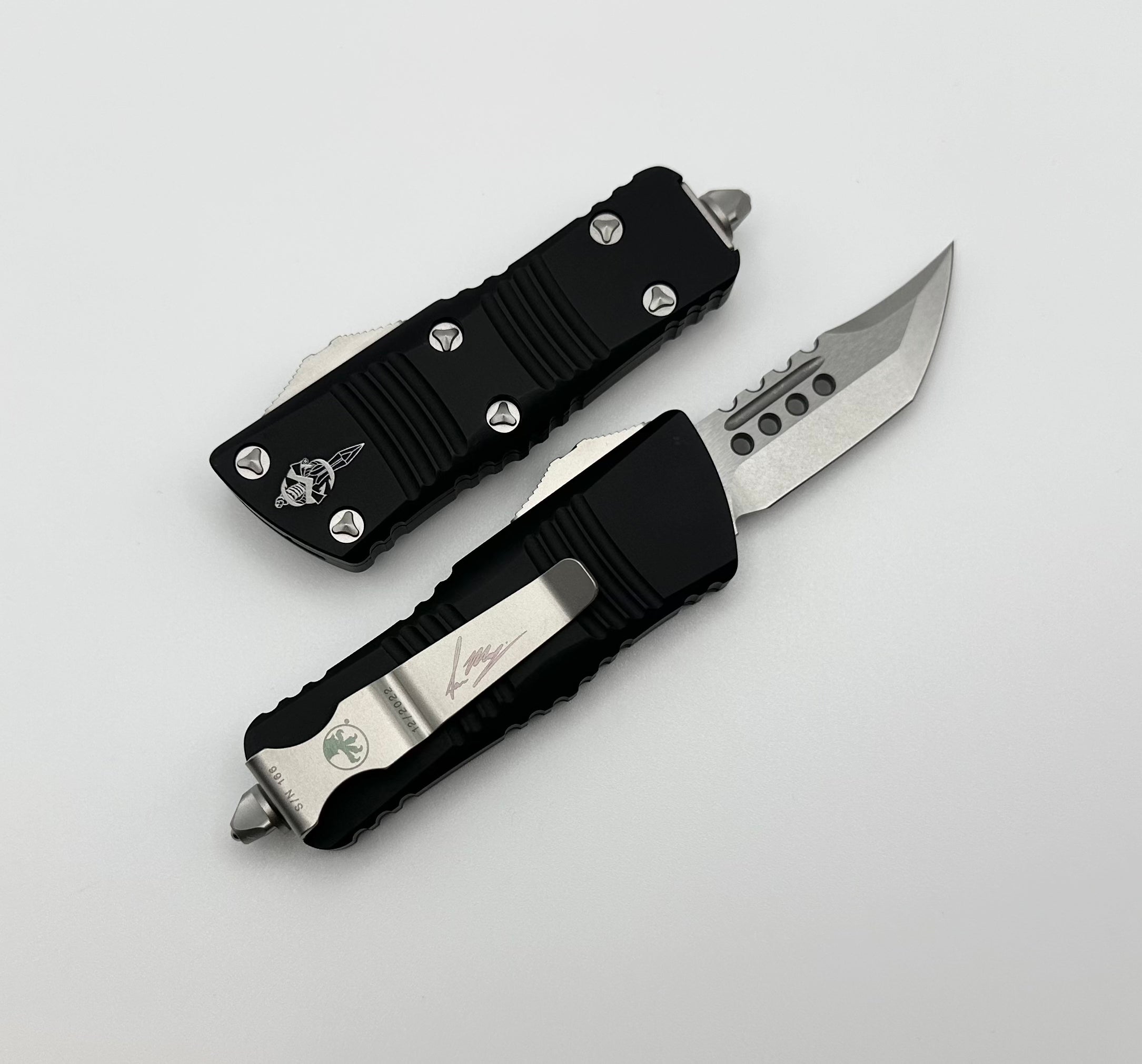 Premium Microtech Mini Troodon Hellhound - Stonewash & Black Handle OTF Knife