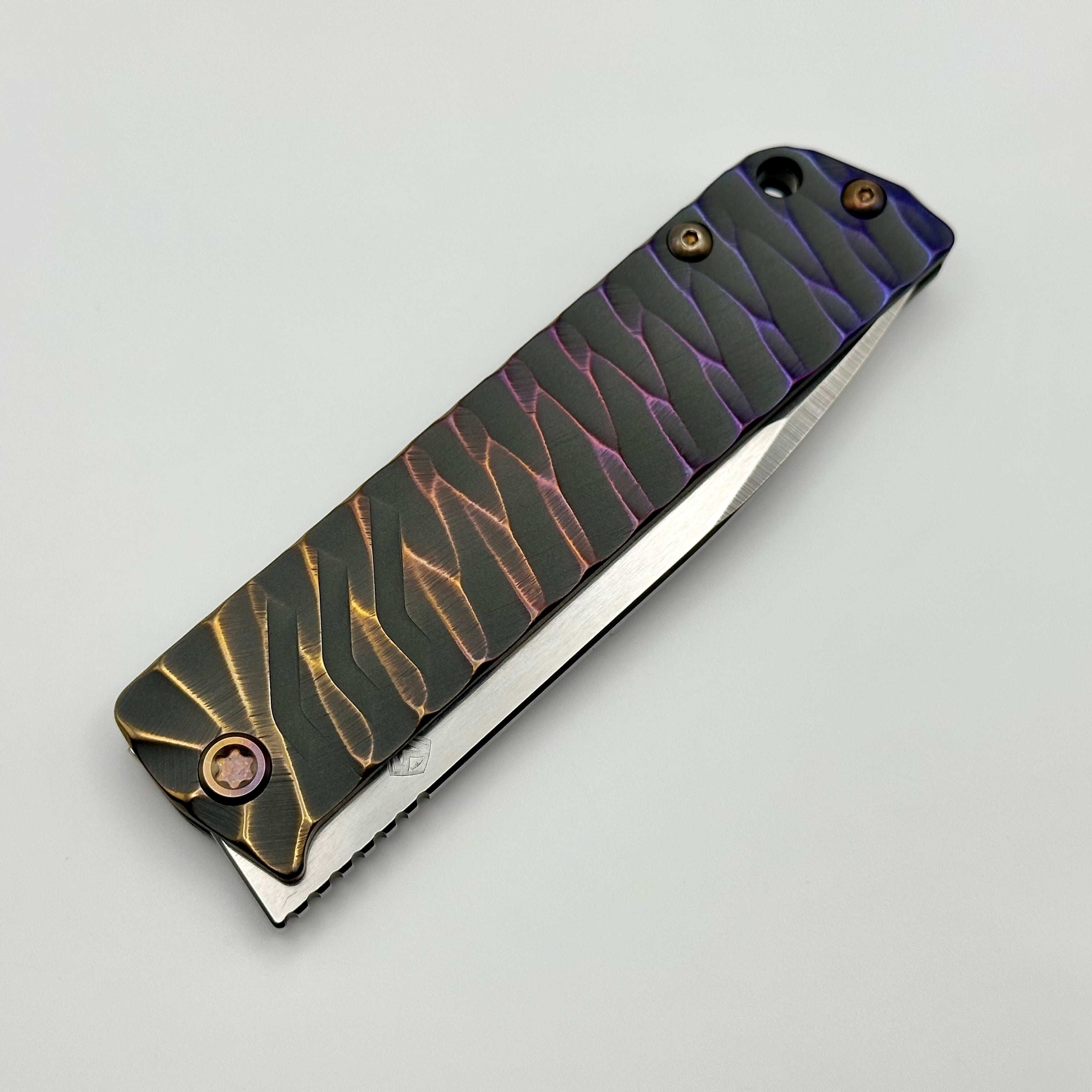 Medford Antik Premium Front Flipper Knife - S45VN Drop Point & Bronze/Violet Titanium Handles