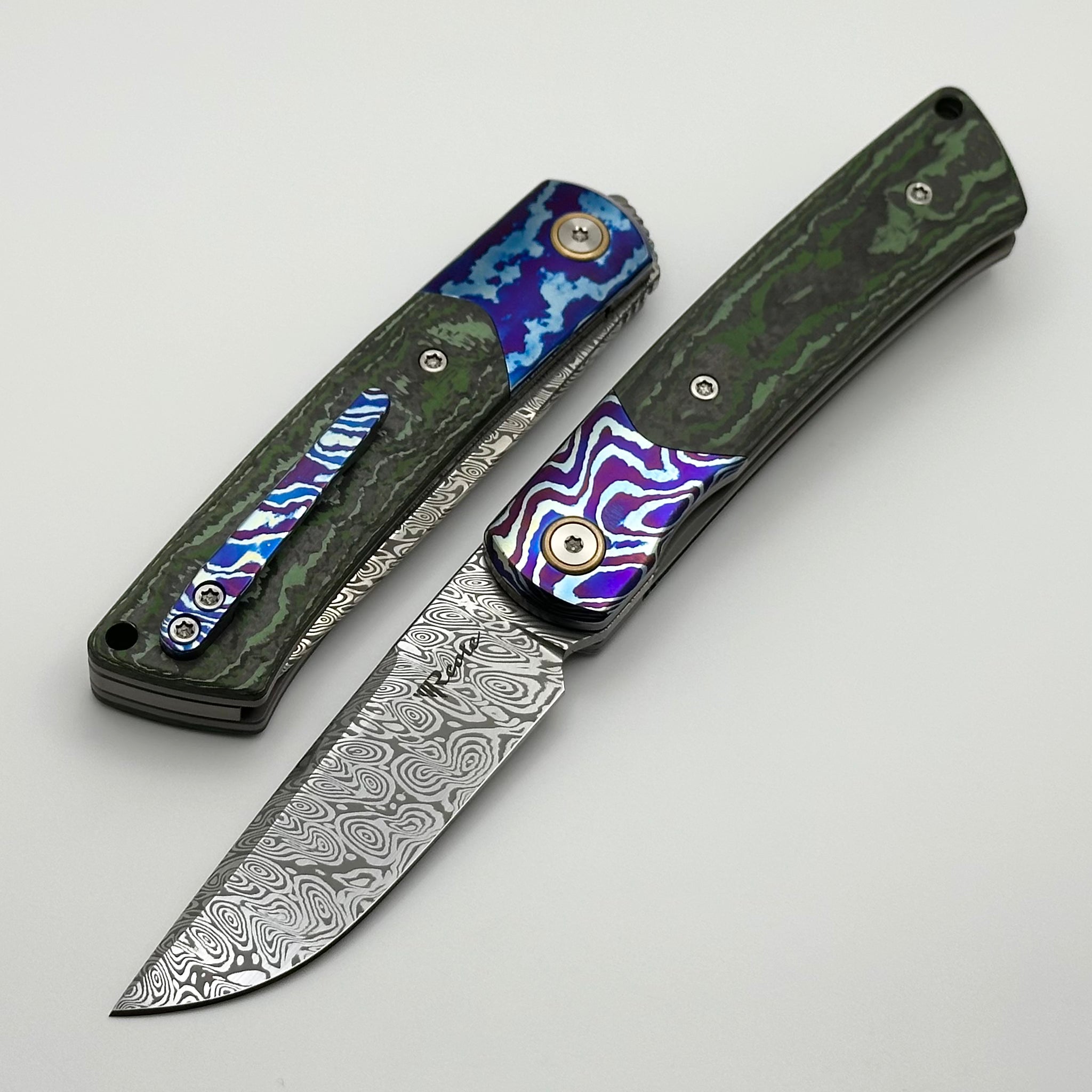 Reate Knives Tribute: Premium MokuTi & Jungle Wear Fat Carbon with Damasteel Blade