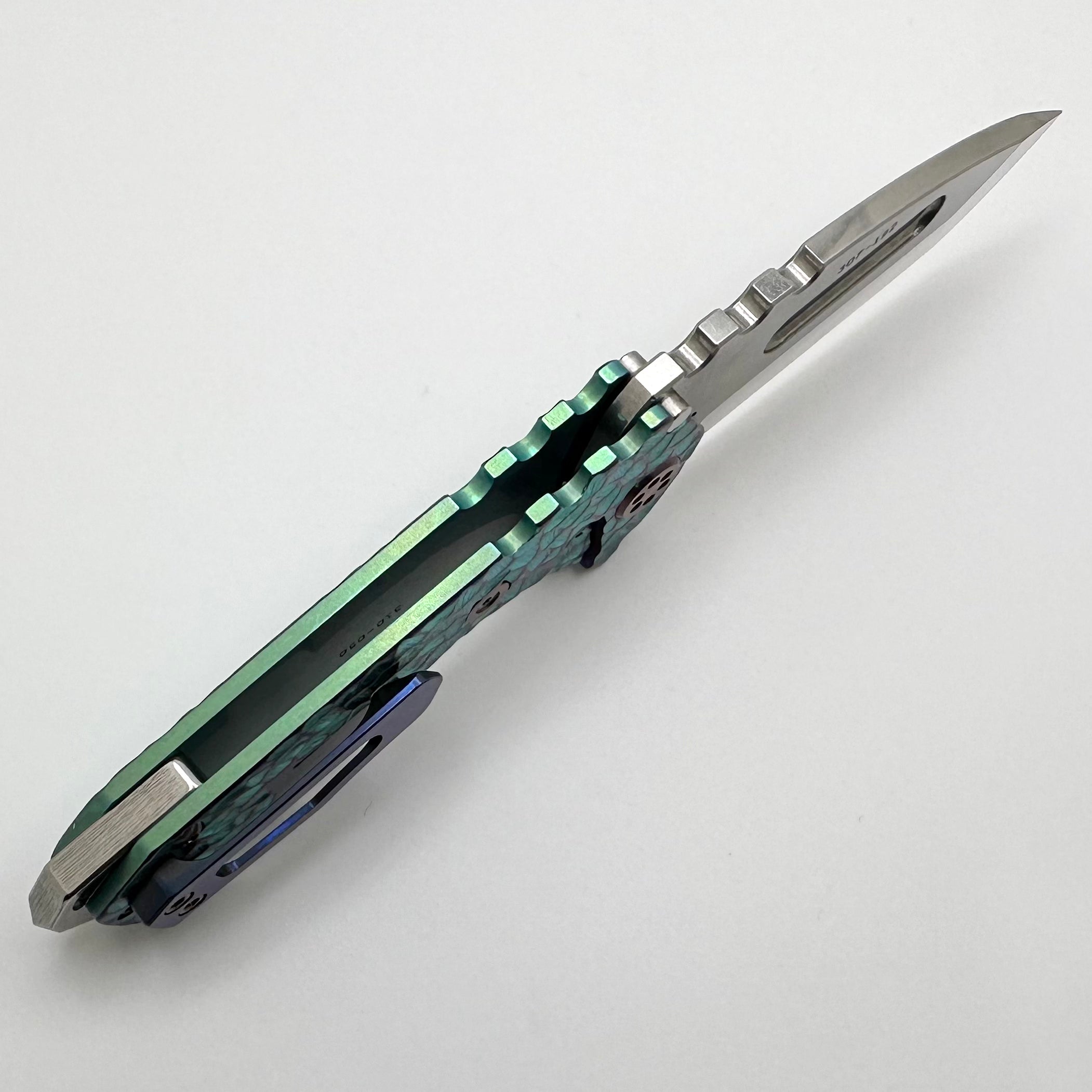 Medford Praetorian Genesis Tanto Knife - Ecto Green with Violet Hardware & S45VN Blade