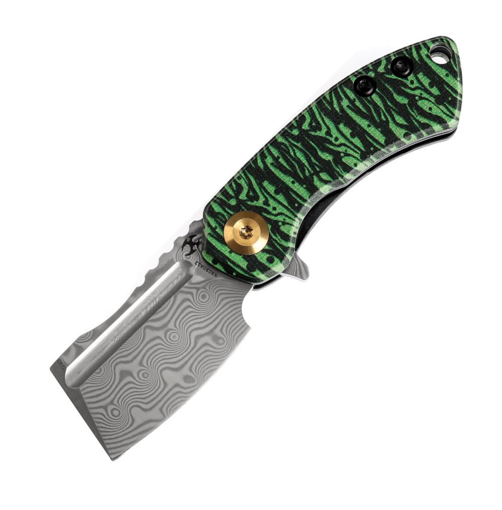 Kansept Mini Korvid Premium Damascus Pocket Knife - Jade Watermelon G-10 Handle