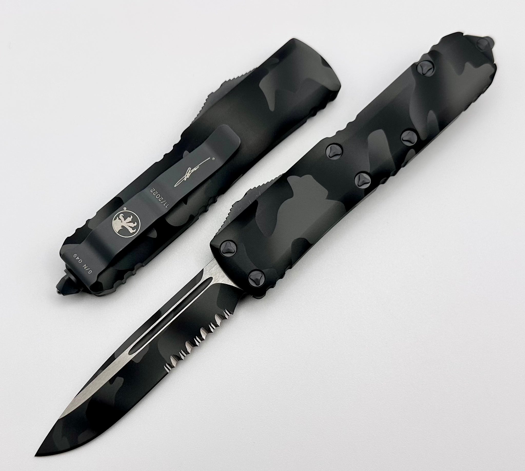 Microtech UTX-85 Urban Camo EDC Knife - Single Edge Partial Serrated