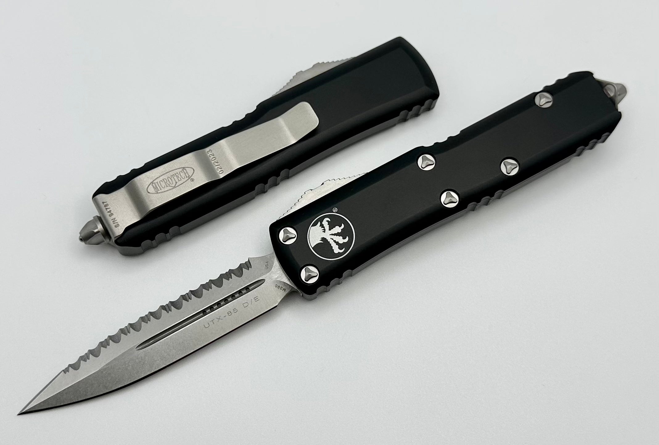 Microtech UTX-85 Premium Double Edge Tactical Knife - Stonewash & Black