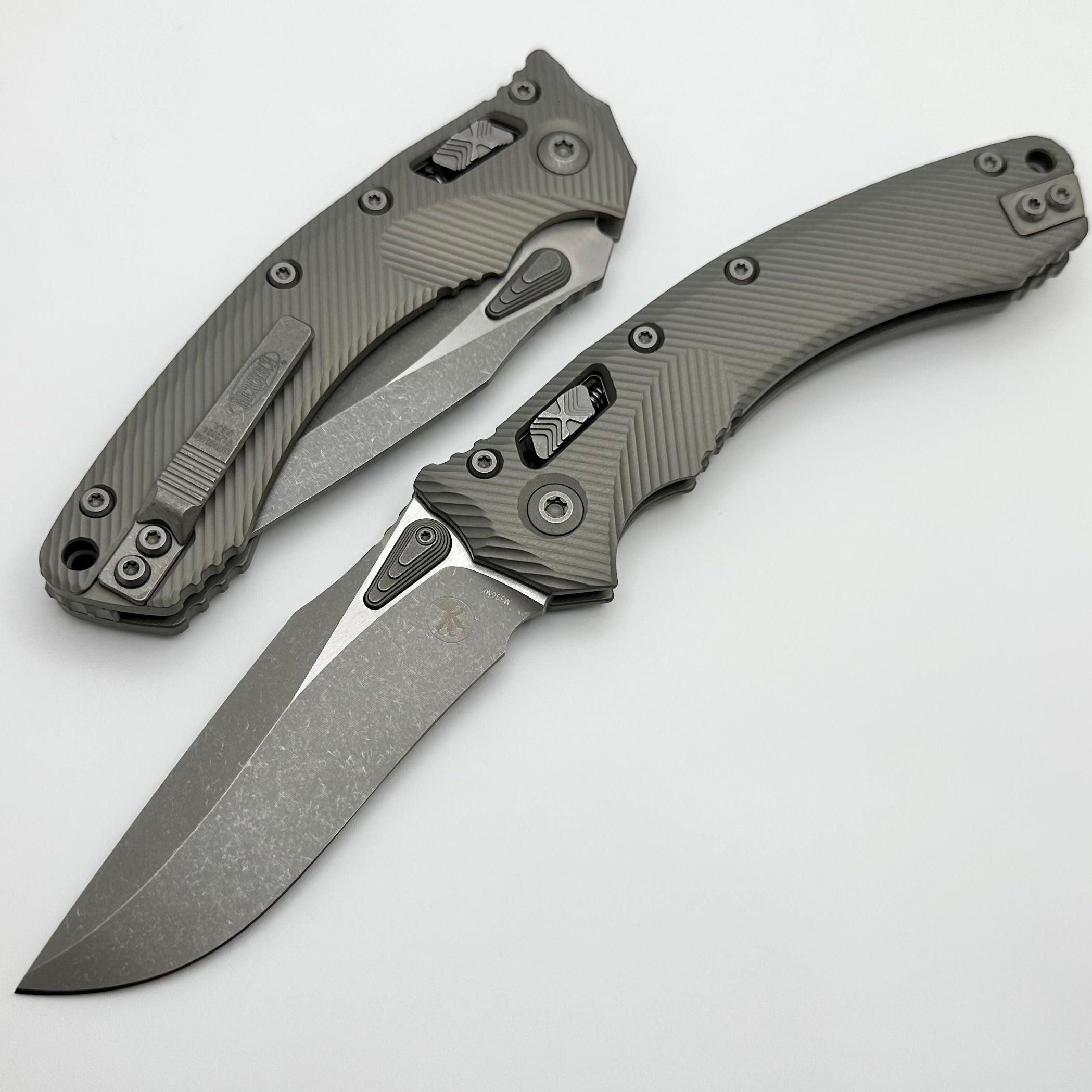 Premium Microtech Amphibian RAM LOK Knife - Apocalyptic Natural Finish with Fluted Aluminum Handle & M390MK Blade