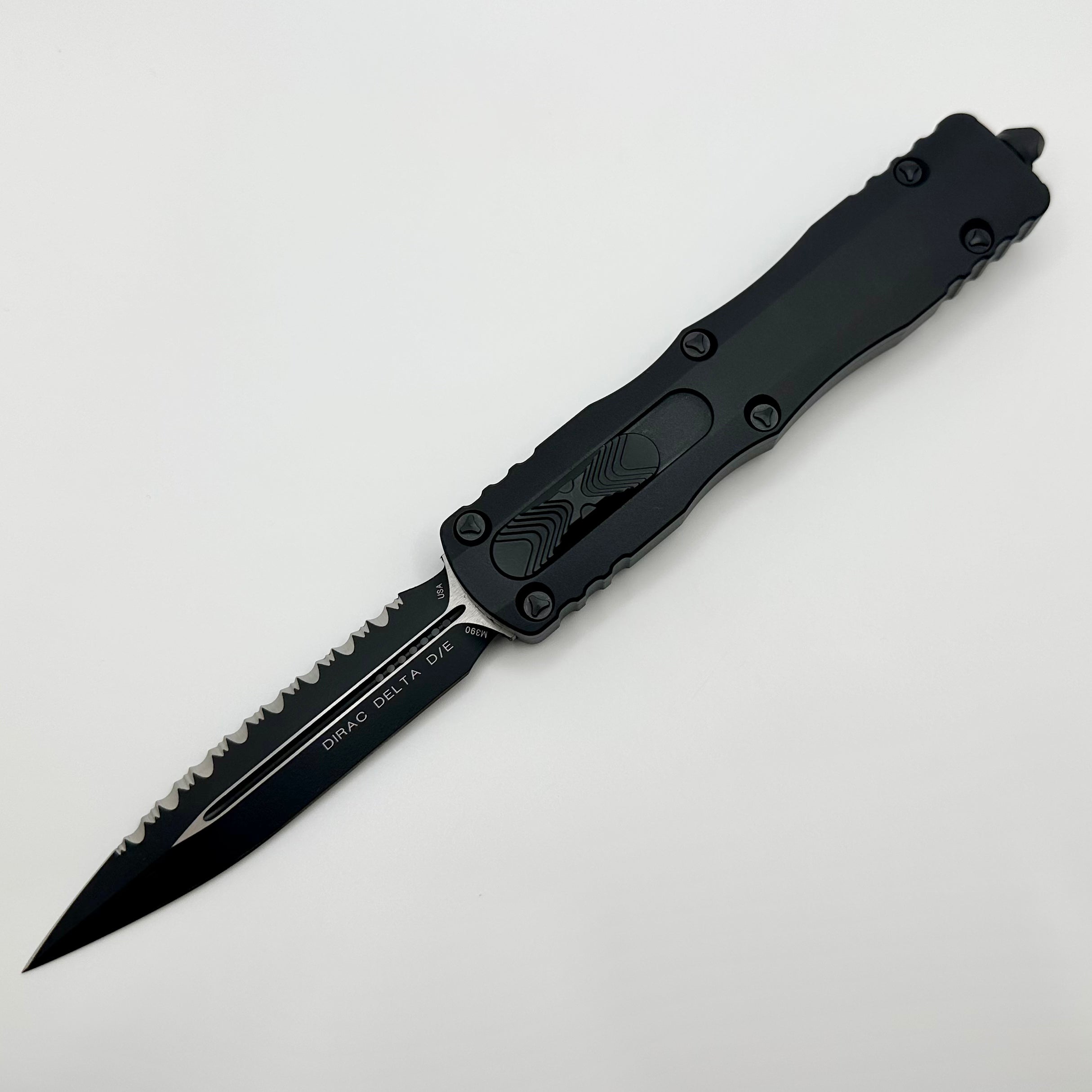 Microtech Dirac Delta D/E Black Tactical Fully Serrated OTF Knife - Premium Pre-Owned