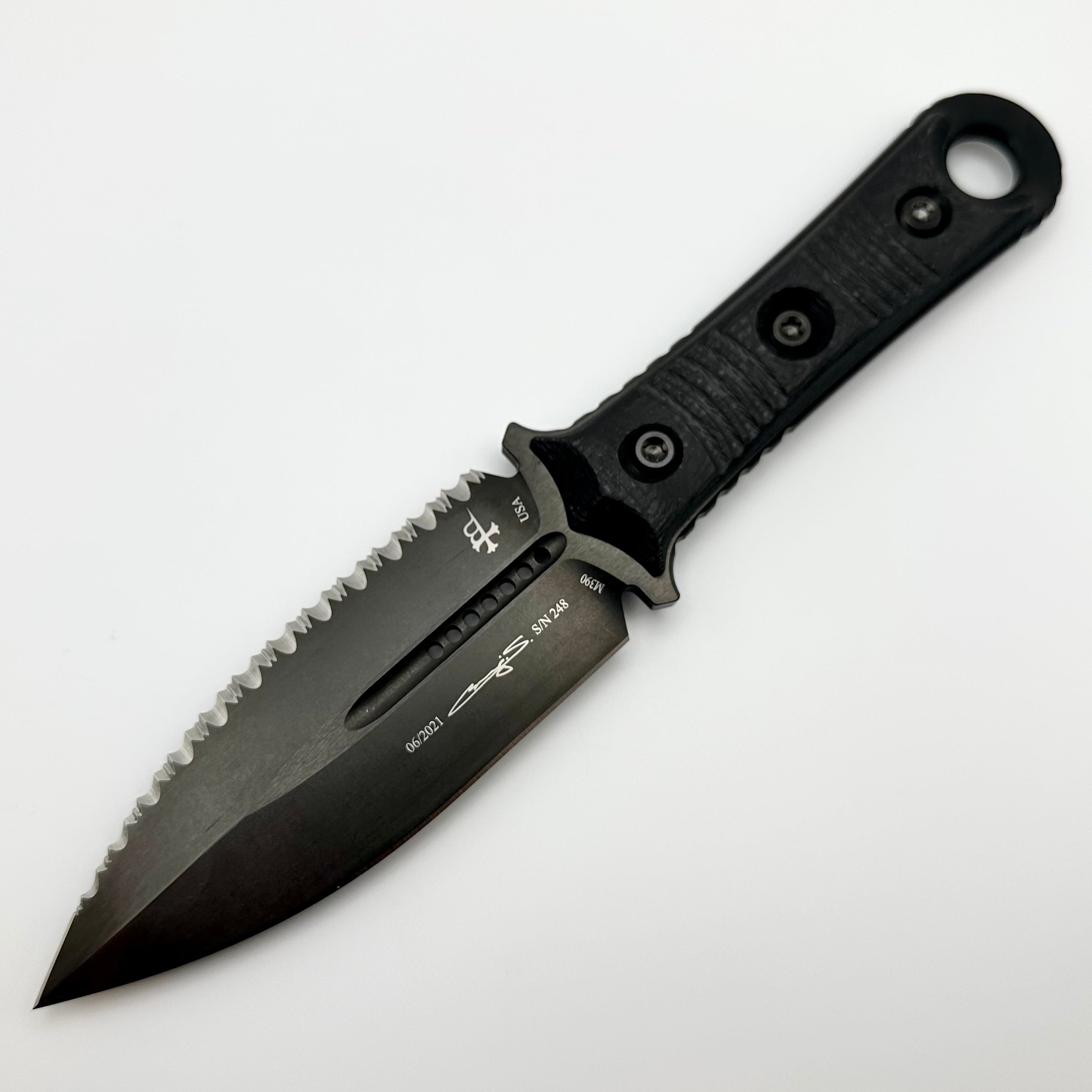 Premium Pre-Owned Microtech SBD DLC Serrated Blade with Carbon Fiber Handle