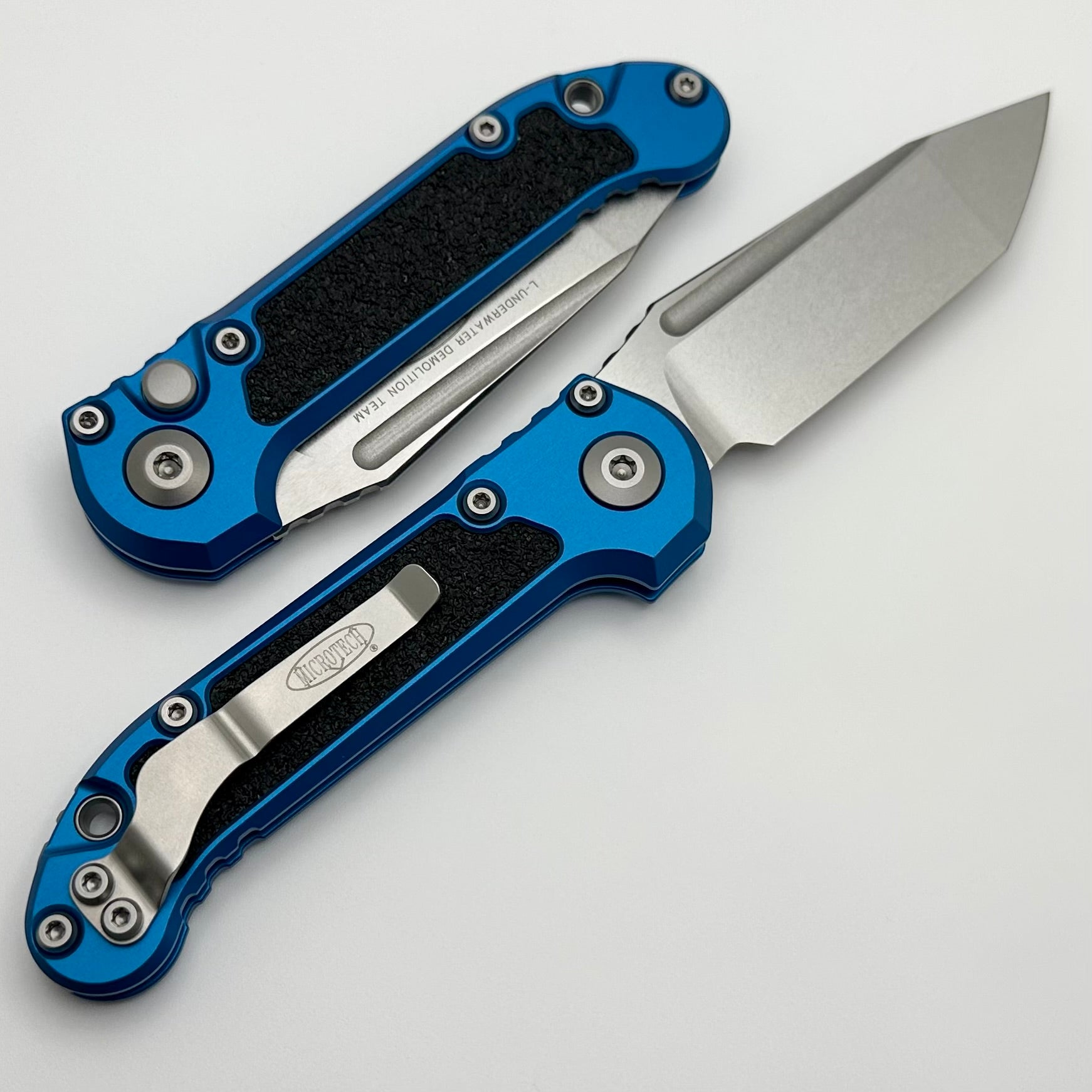 Microtech Ultimate LUDT Gen III Tactical Knife - Stonewash Tanto with Blue Aluminum Handle