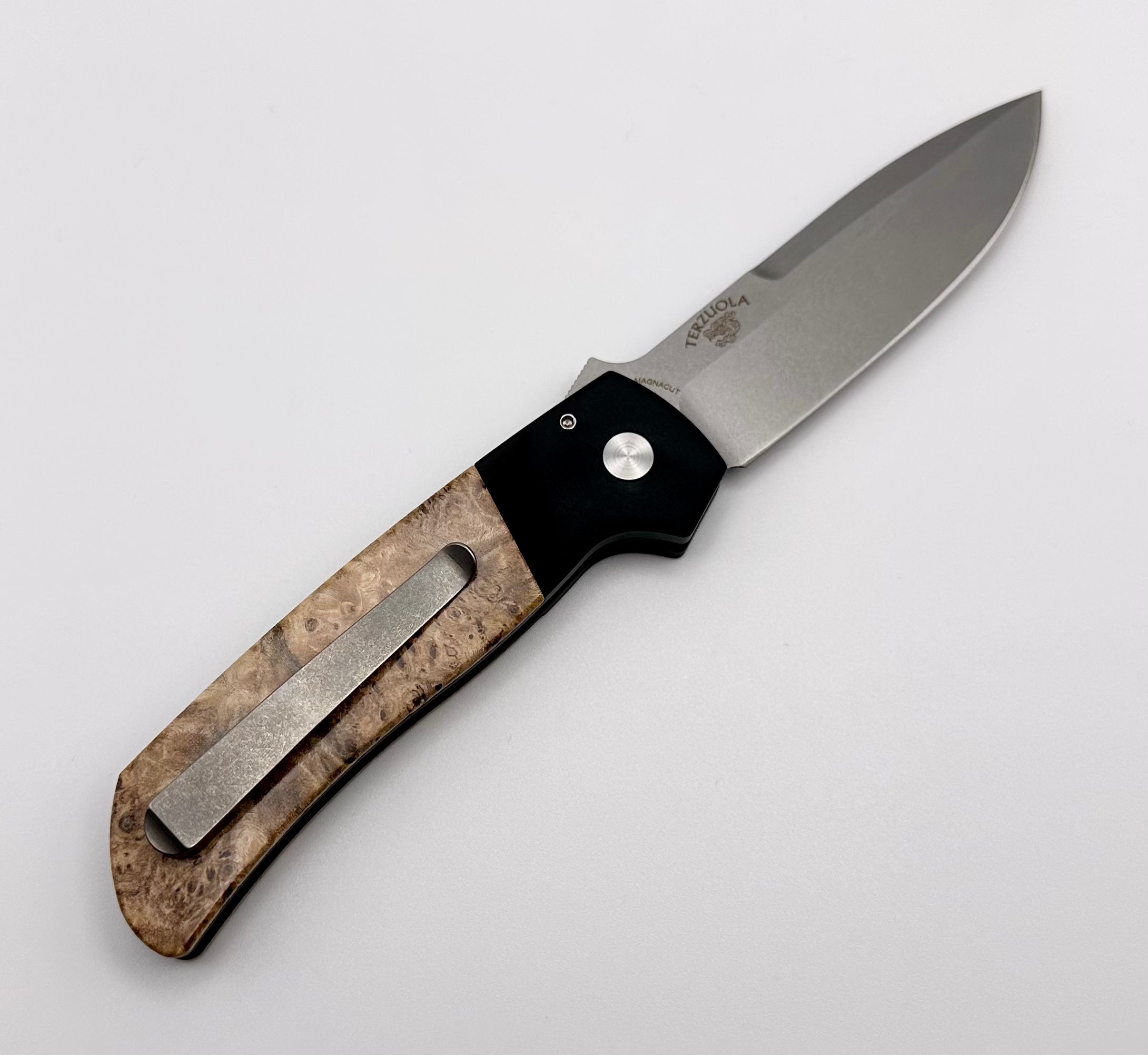 Pro-Tech Terzuola ATCF Premium Folding Knife with Maple Burl Inlays & Stonewash MagnaCut Blade