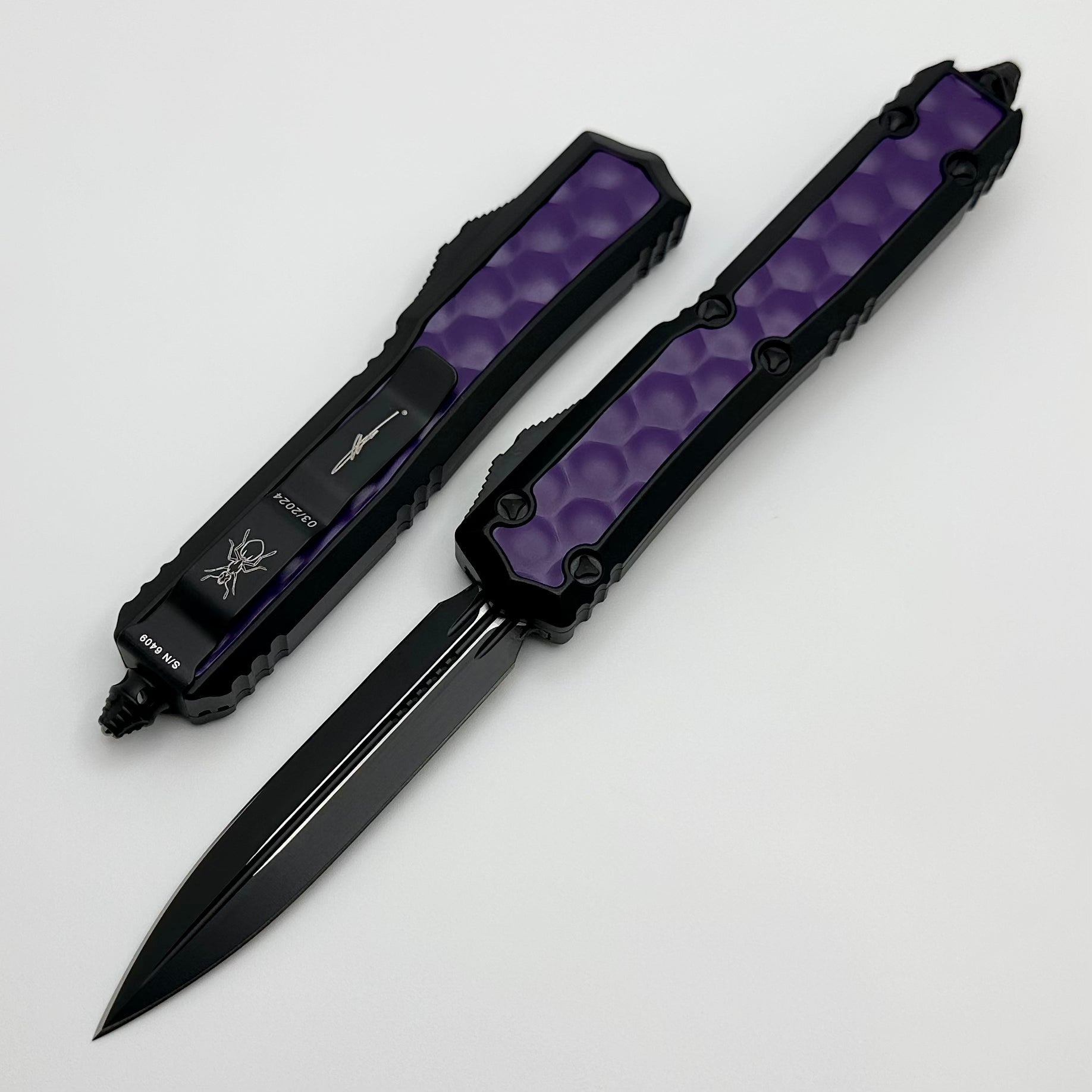 Microtech Makora Black D/E Premium Tactical Knife with Purple Bubble Inlays & Nickel Boron Internals