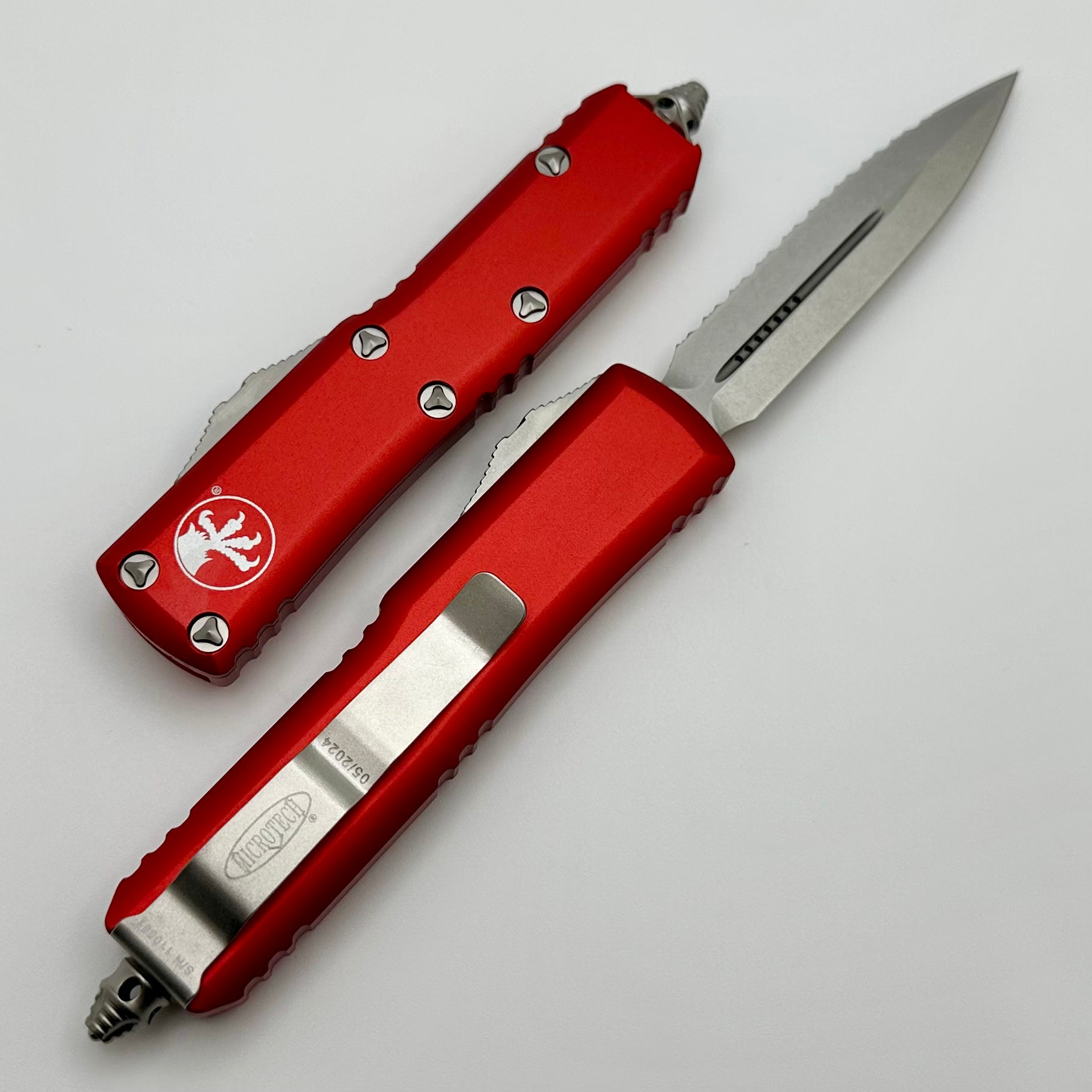 Premium Microtech UTX-85 Double Edge Tactical Knife - Stonewash & Red