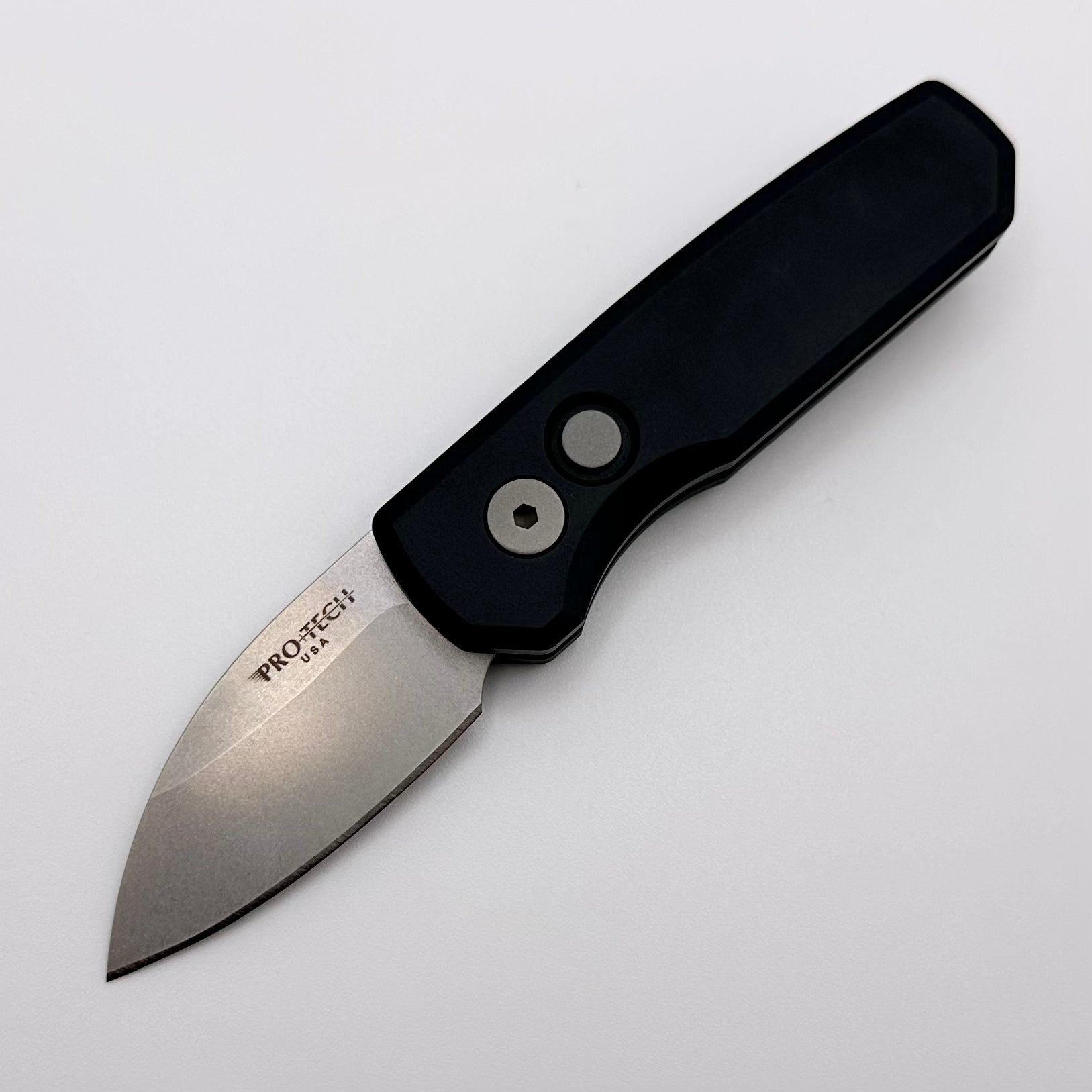 Pro-Tech Runt 5 | Premium EDC Knife with Black Aluminum Handle & Stonewash 20CV Blade