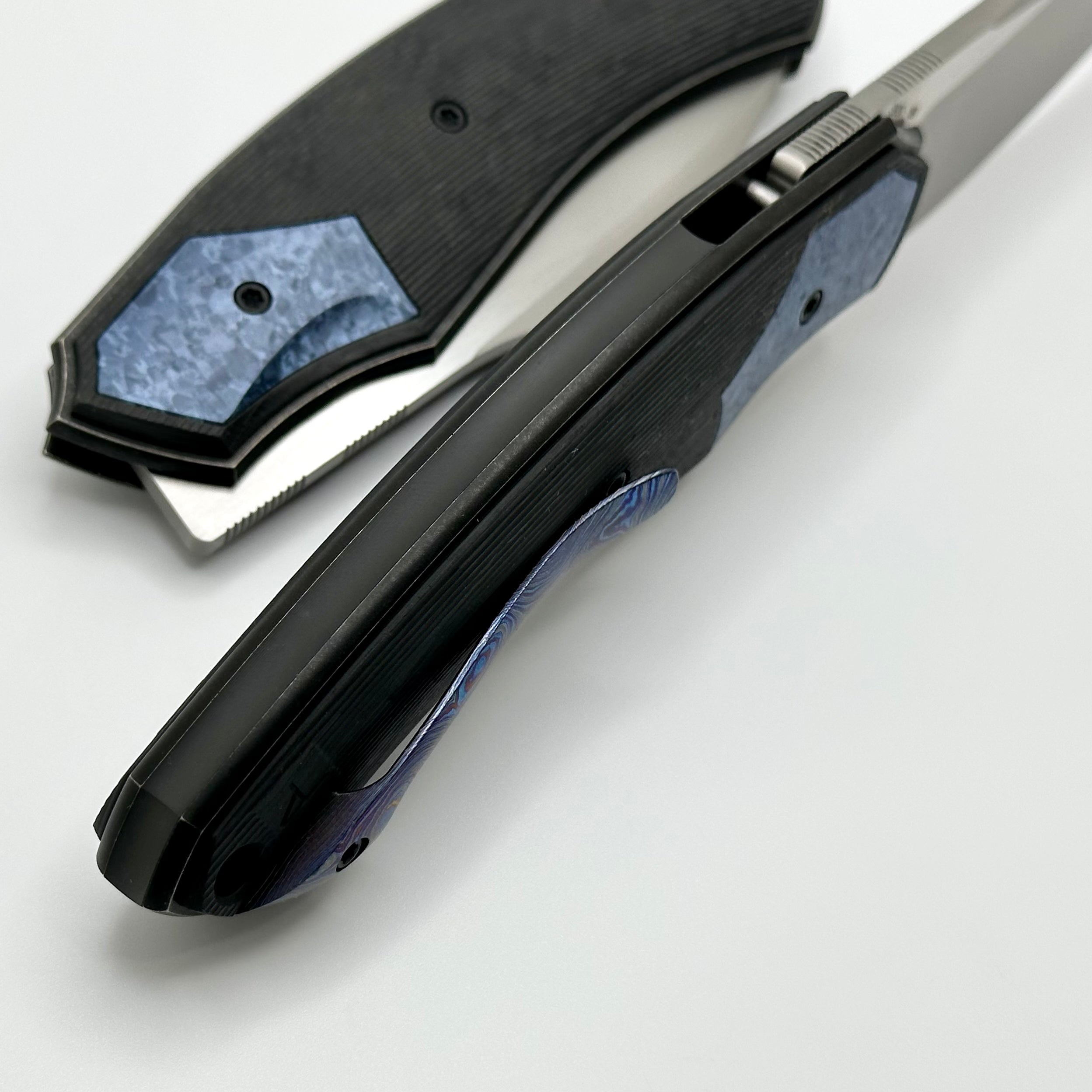 Premium Davless Carbon Fiber Knife with Blue Crystal Ti & S90V Blade