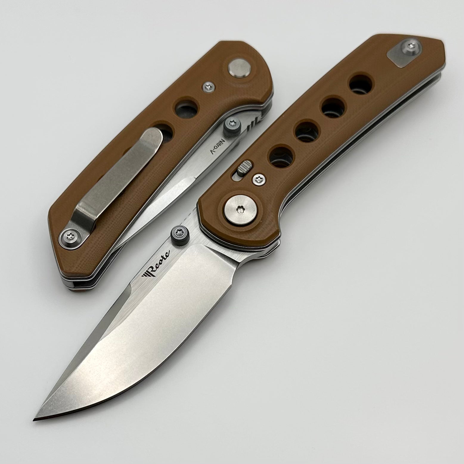 Reate Knives PL-XT Premium EDC Folder - Tan G-10 & Stonewash Nitro-V Blade