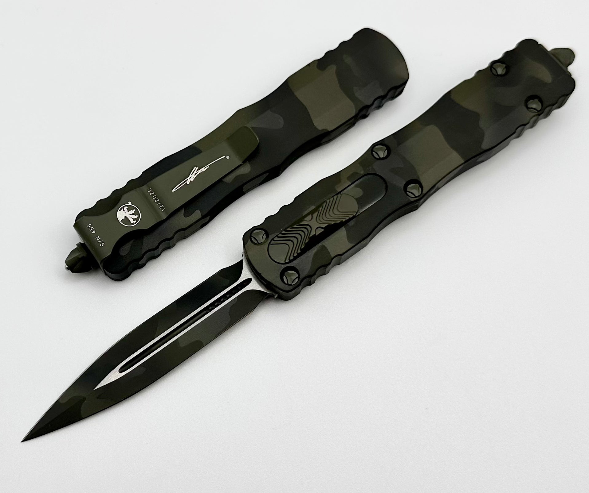 Premium Microtech Dirac Olive Camo Double Edge OTF Knife