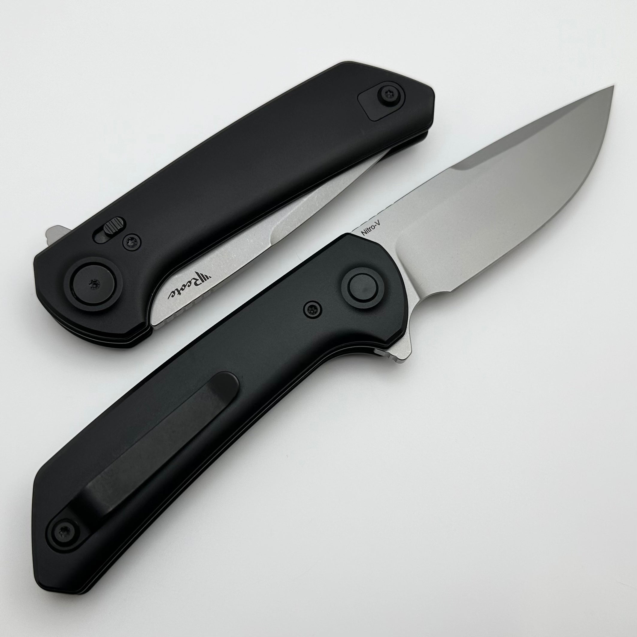 Reate Knives PL-XF Premium Folding Knife - Black Aluminum & Stonewash Nitro-V