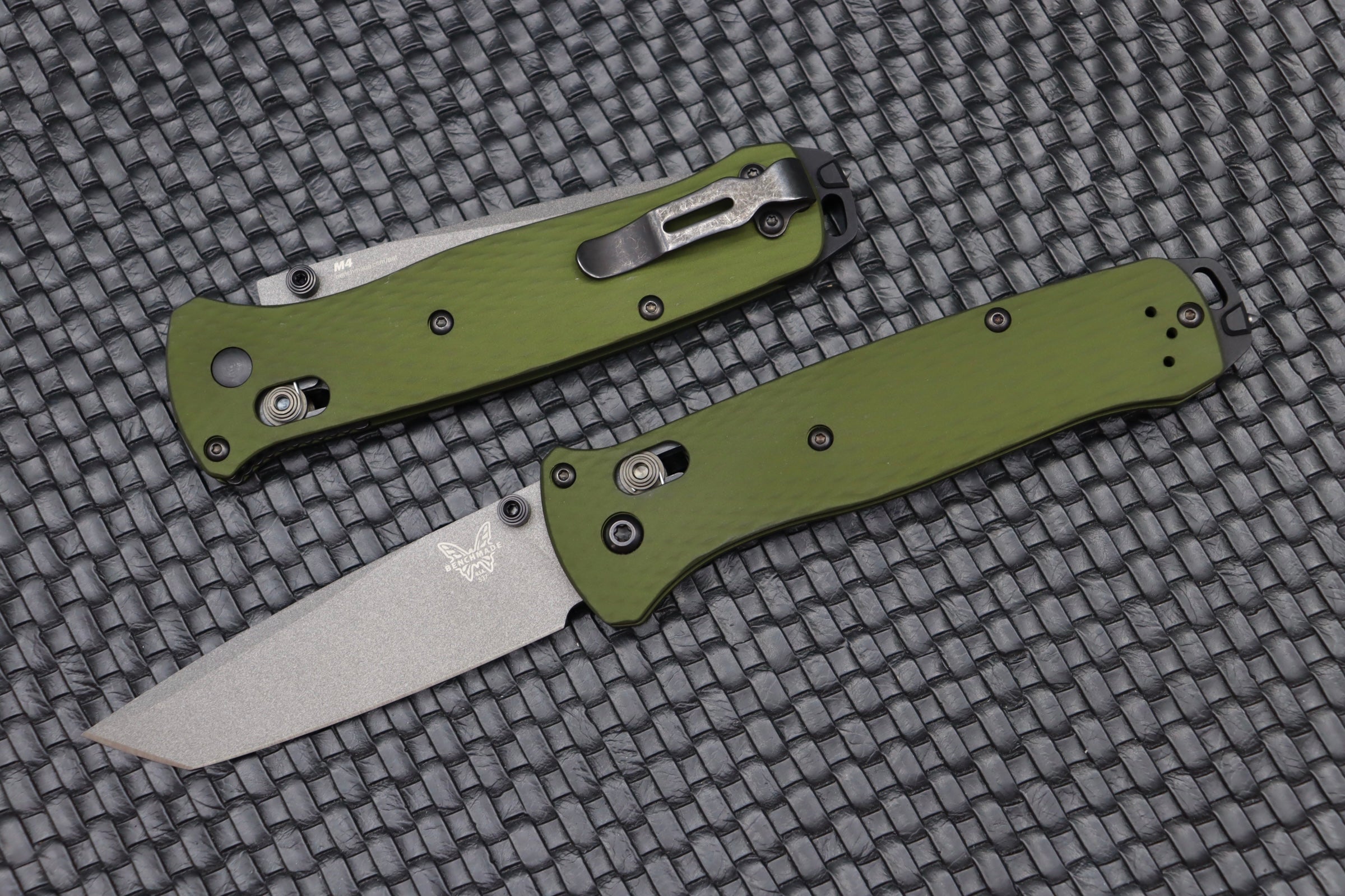 Benchmade Bailout Premium Gray M4 Tanto Knife with Olive Aluminum Scales - Ultimate Tactical EDC