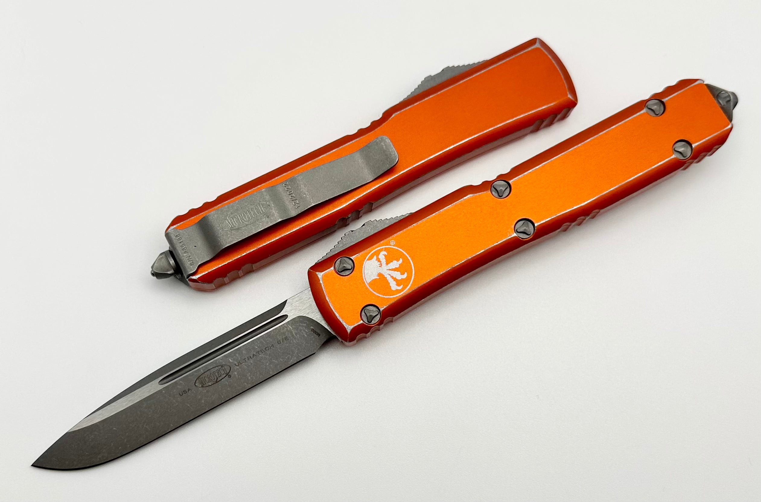 Microtech Ultratech Premium Distressed Orange OTF Knife - Single Edge