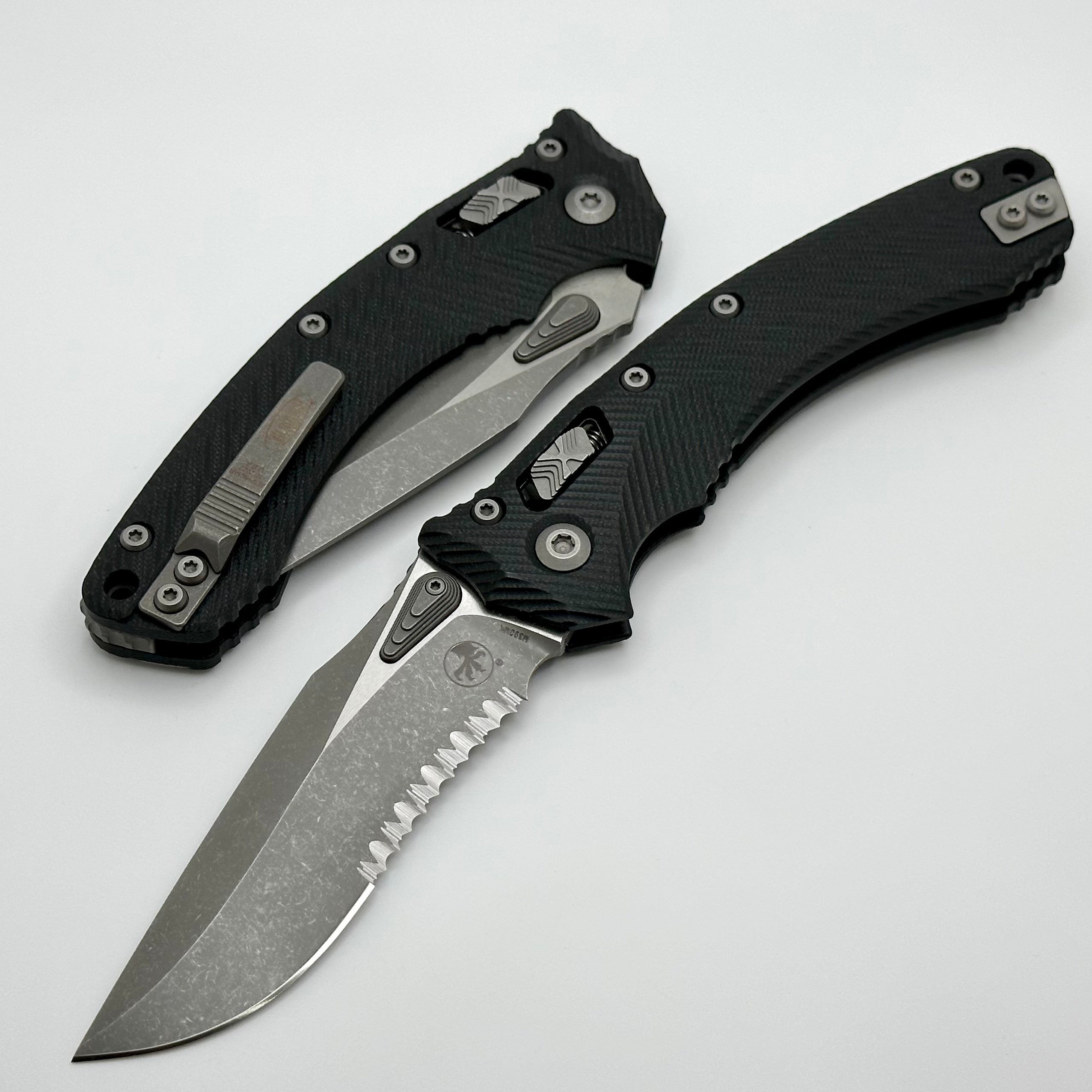 Microtech Amphibian RAM LOK Tactical Knife - Black Fluted G-10 Handle & Apocalyptic M390MK Blade