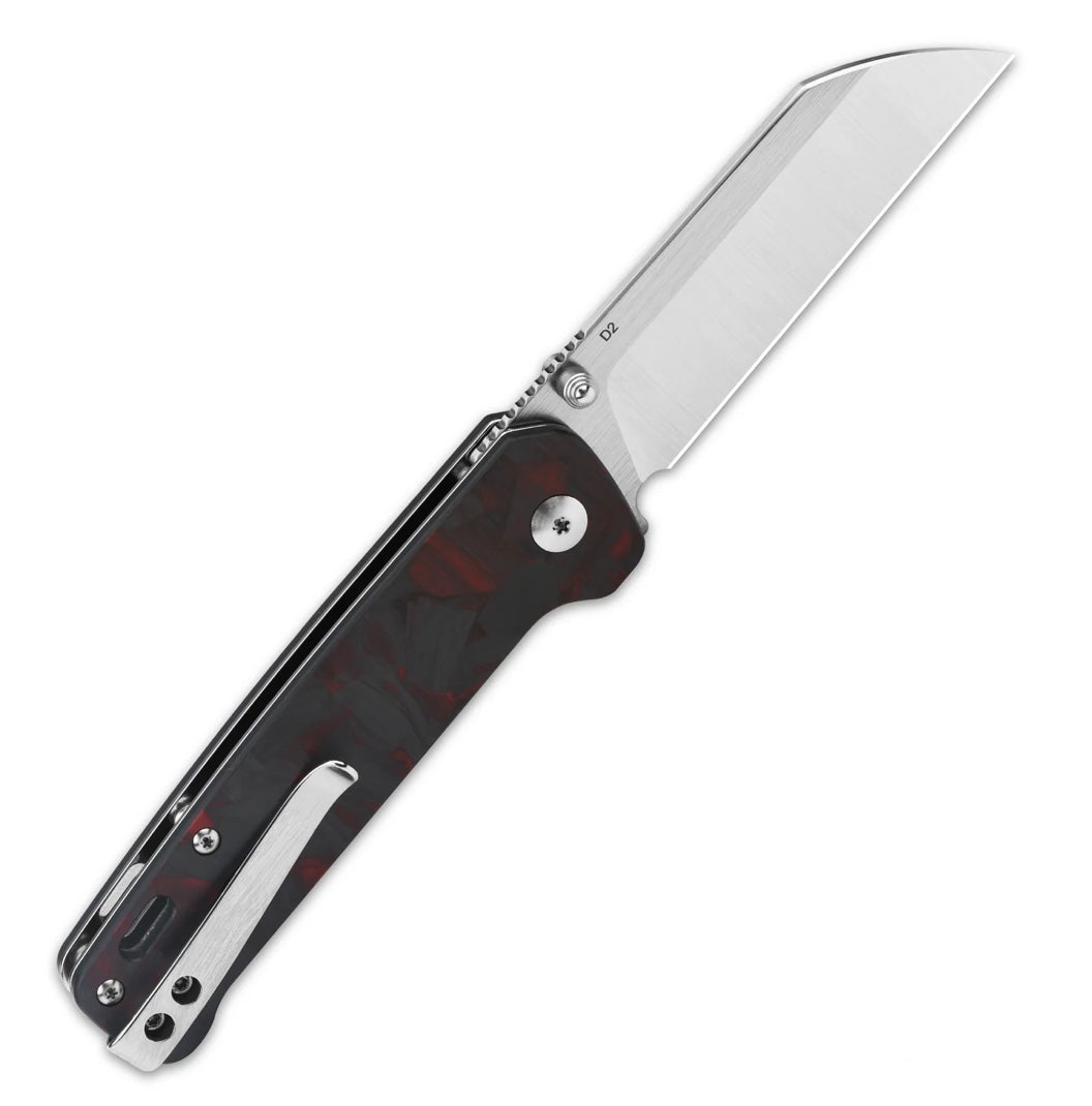 QSP Penguin Ultimate EDC Knife - Black G-10 with Red/Black Carbon Fiber & Satin D2 Blade