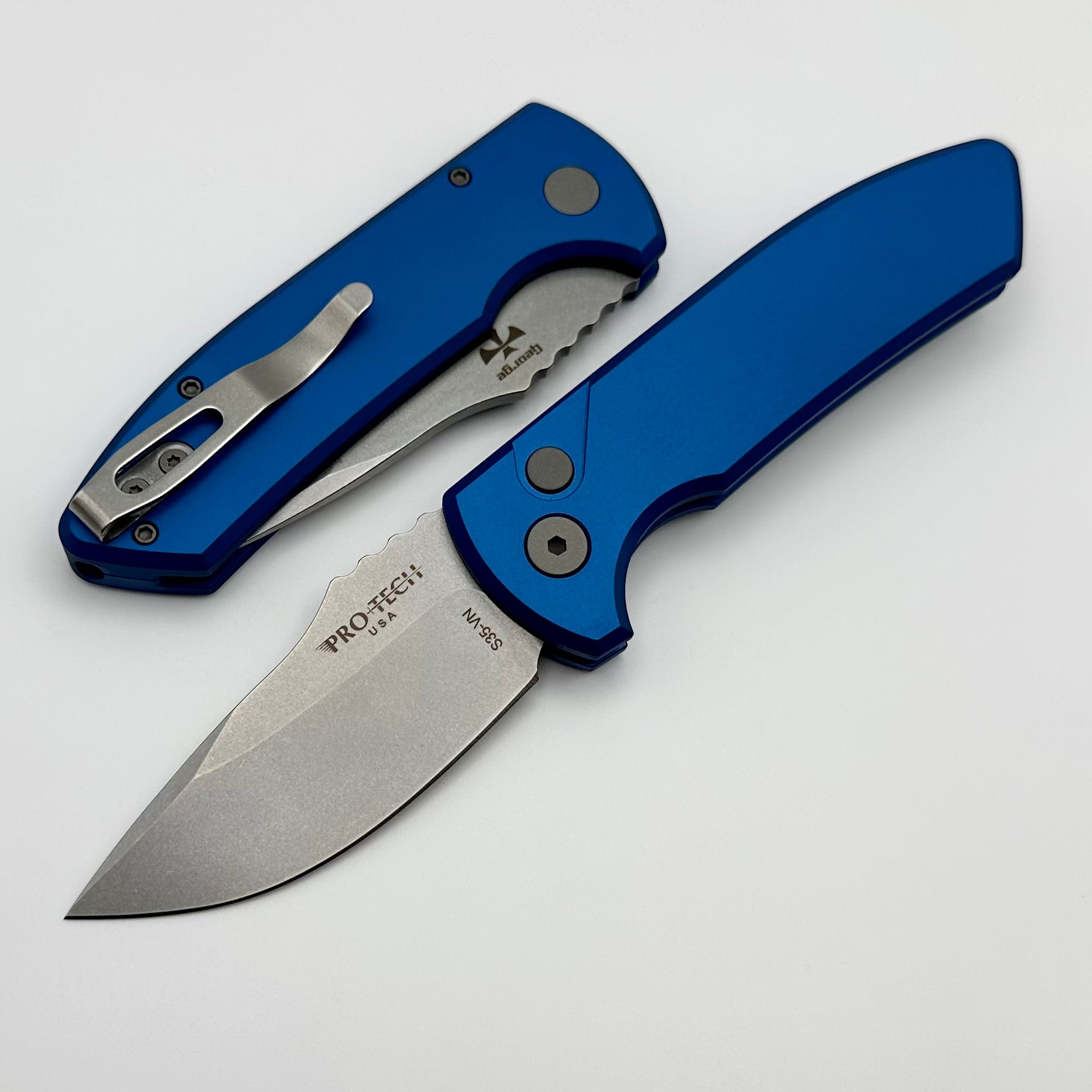 Pro-Tech Ultimate SBR Folding Knife - Stonewash S35VN Blade & Smooth Blue Aluminum Handle