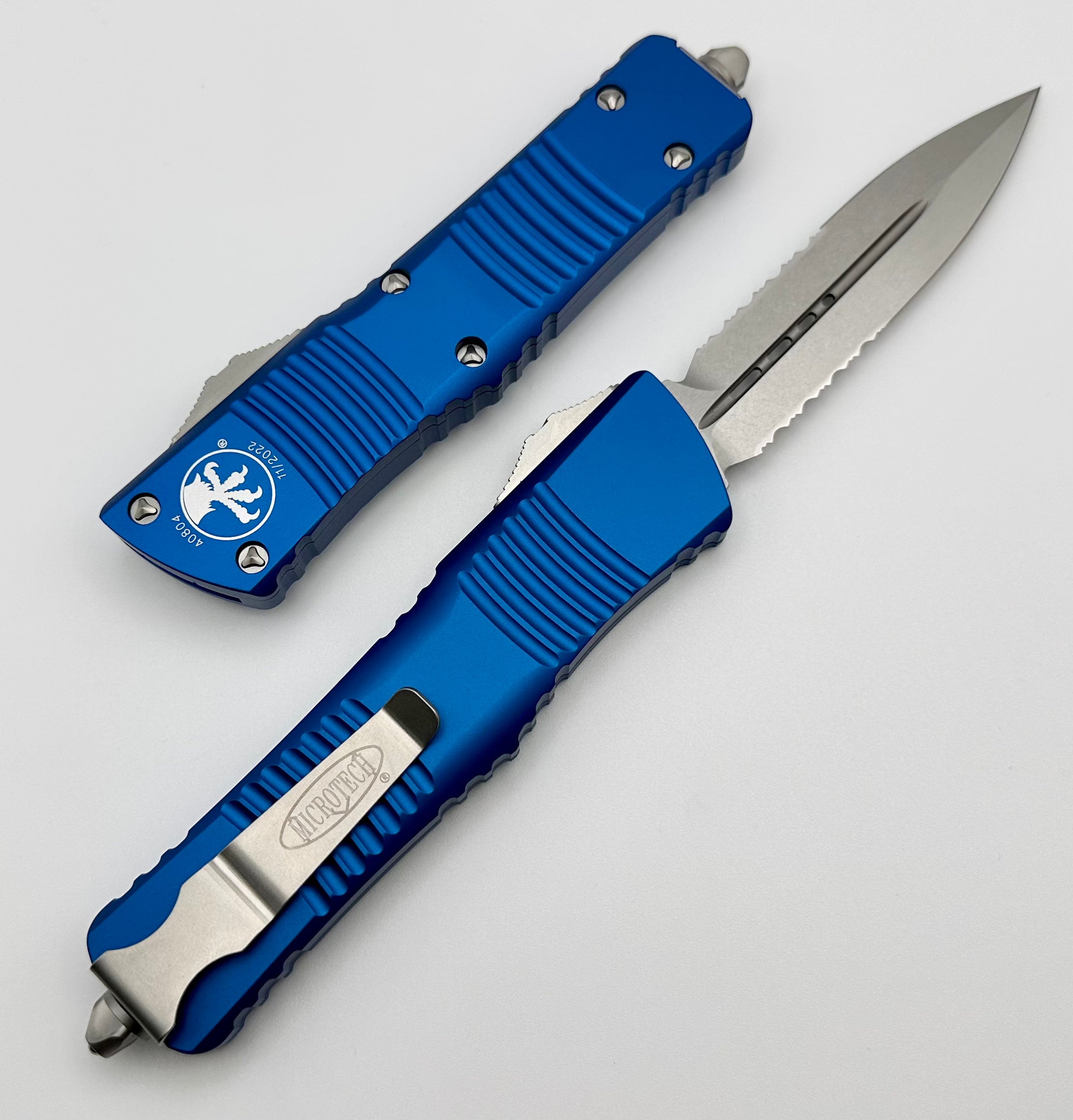 Microtech Combat Troodon Ultimate Tactical Knife - Blue Double Edge Stonewash