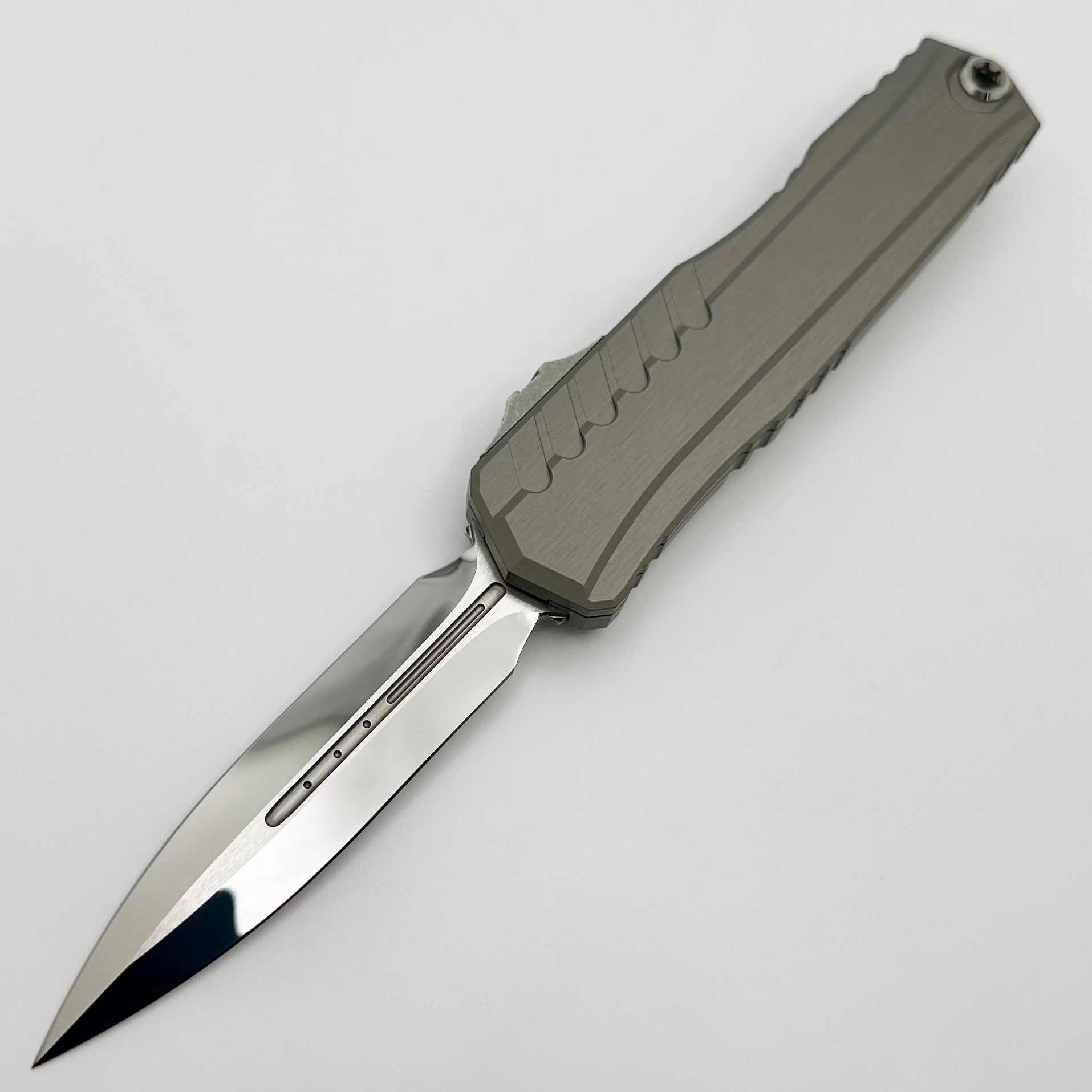 Premium Marfione Custom Cypher II D/E Knife - Mirror Polish & Natural Handle with Apocalyptic Hardware