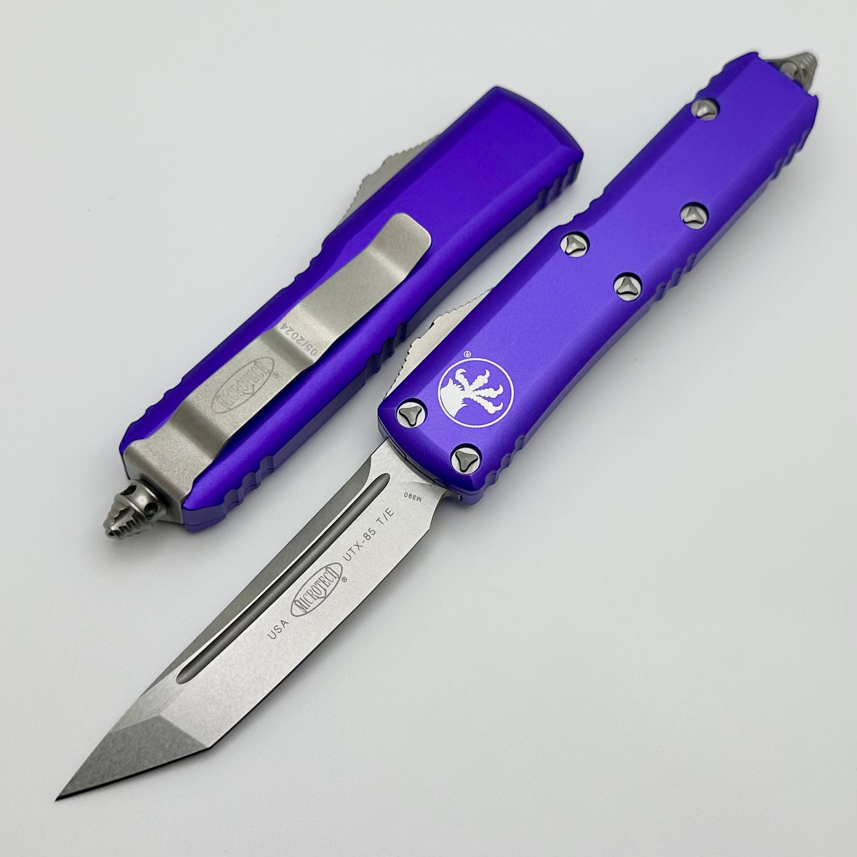 Microtech UTX-85 Tanto EDC Knife - Stonewash Finish & Purple Handle