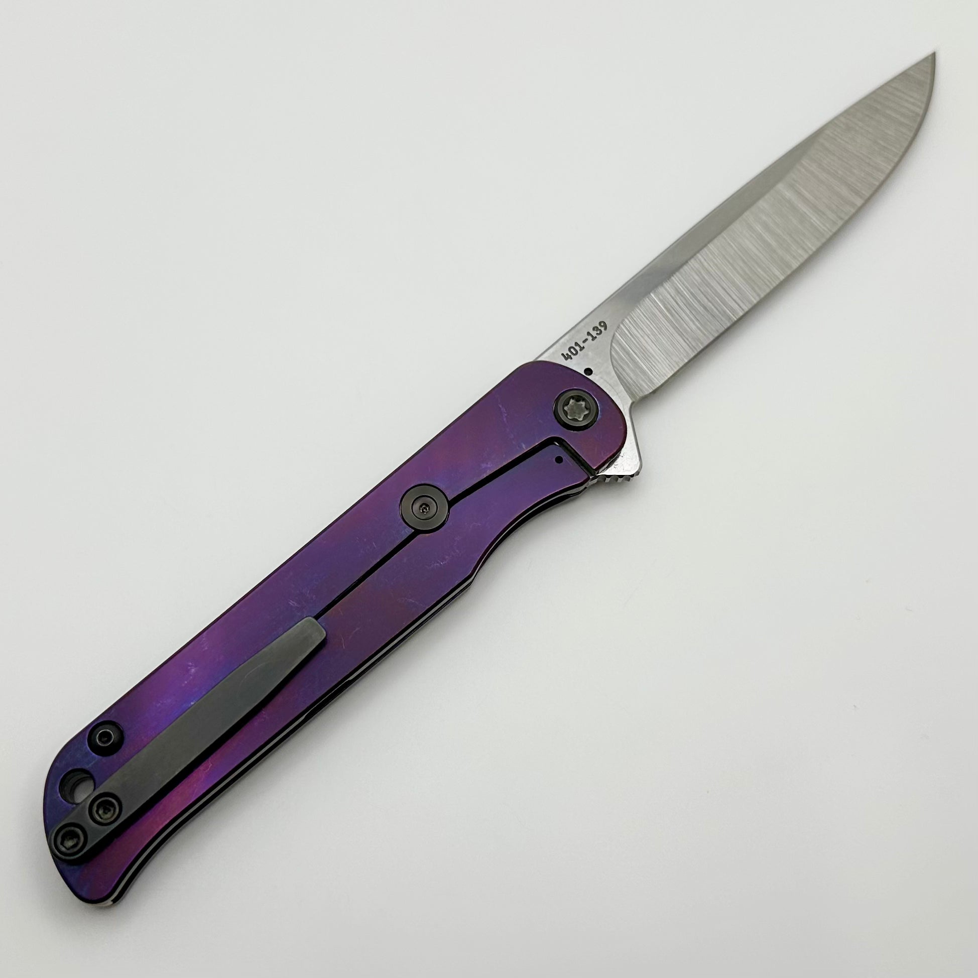 Premium Medford T-Bone Bronze Titanium Flipper Knife - Violet Safari Handles & Black Hardware