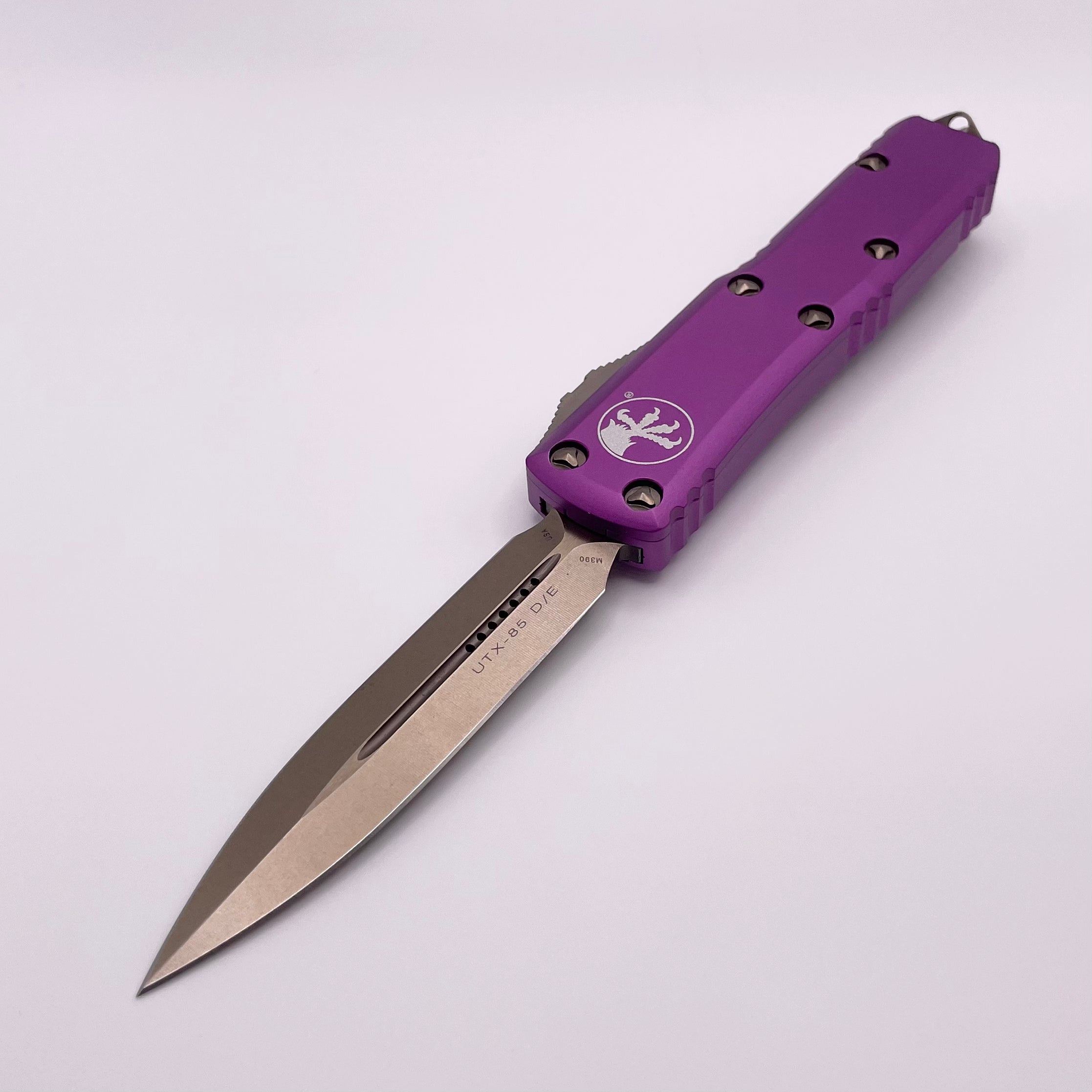 Premium Pre-Owned Microtech UTX-85 Violet & Bronze Double Edge Knife