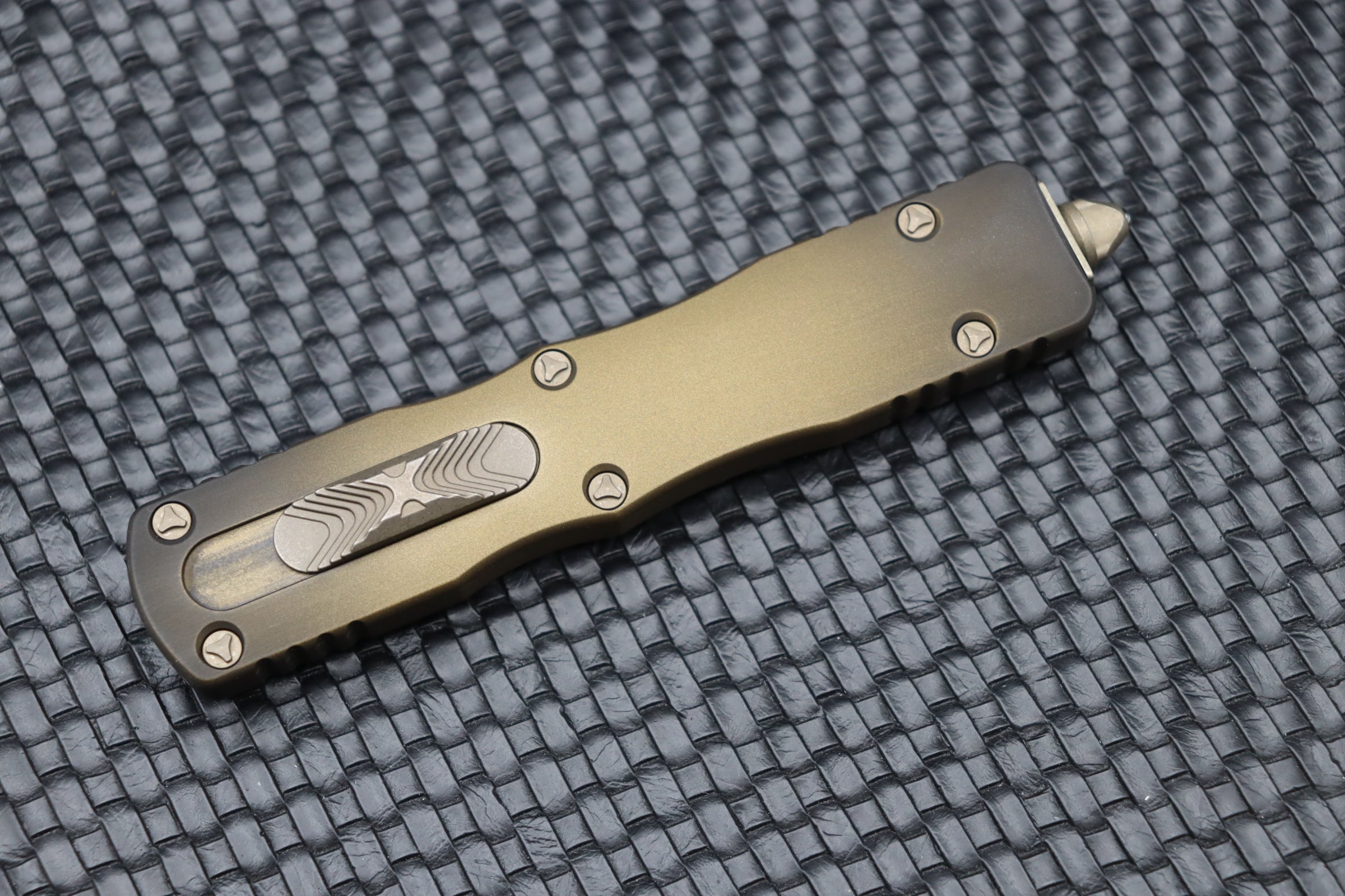 Premium Microtech Dirac Delta Double Edge OTF Knife - Bronze & Antique Bronze Signature Series