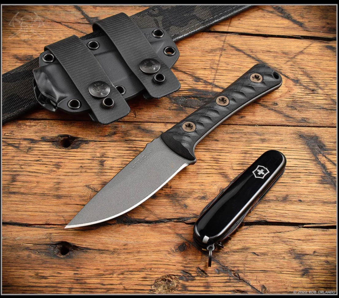 RMJ Tactical Utsidihi Fixed Blade - Premium Black Linen Micarta & Niro-V Stainless Steel