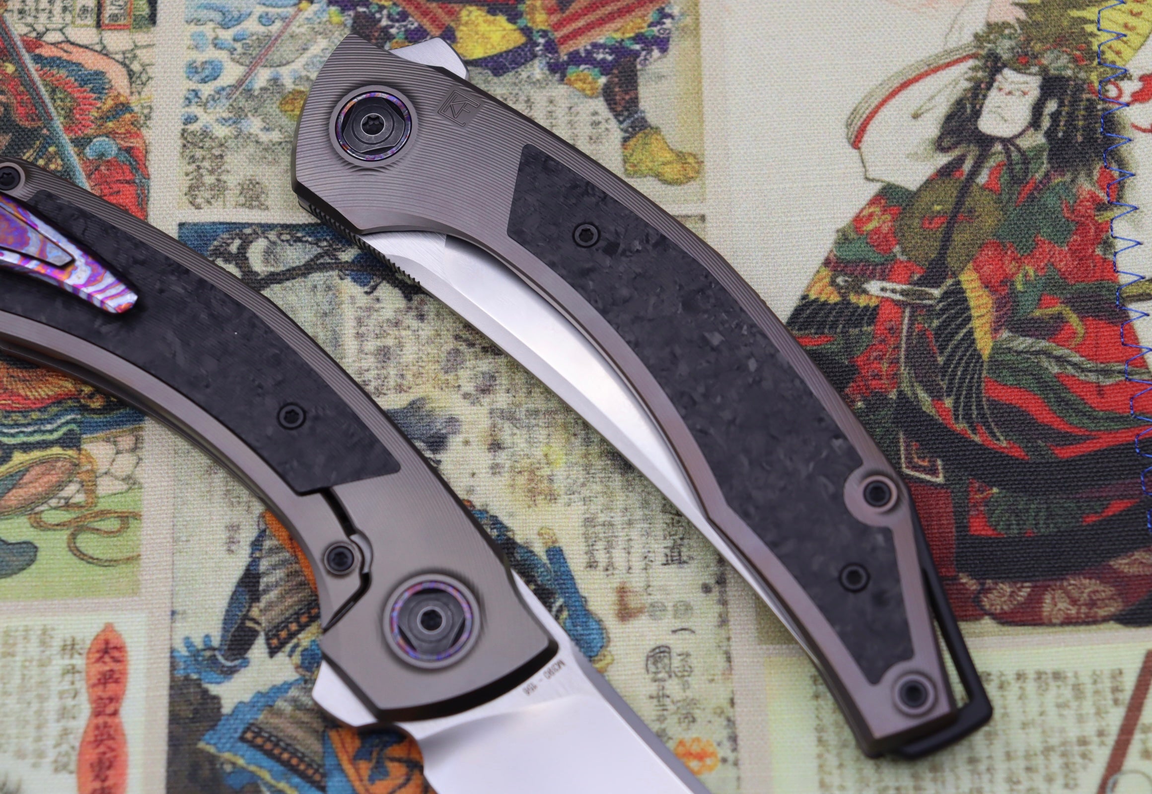 Premium Custom Knife Factory Ablya - Ultimate EDC with Bronze Titanium, Carbon Fiber & Zircuti