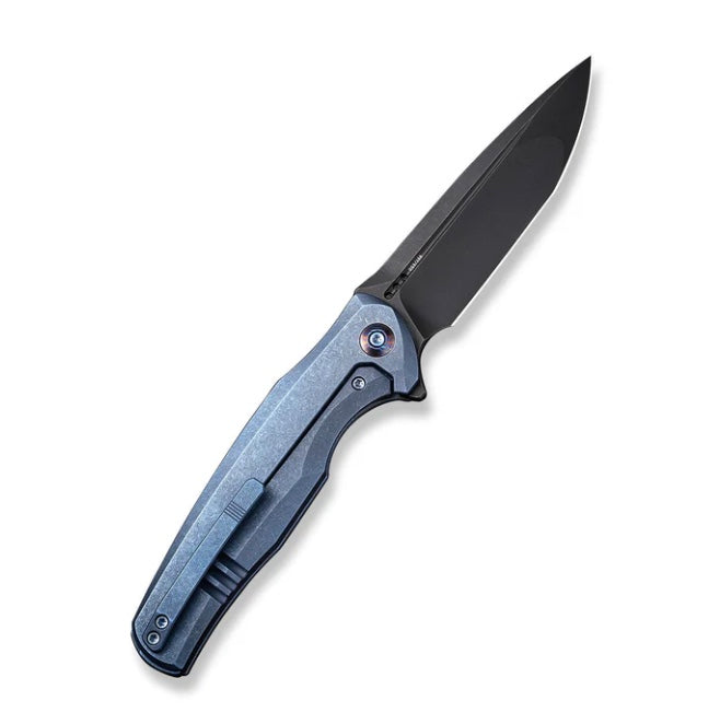 Premium WE Knife 601X: Limited Edition Blue Titanium Handle with Golden Groove & Black Stonewashed 20CV Blade