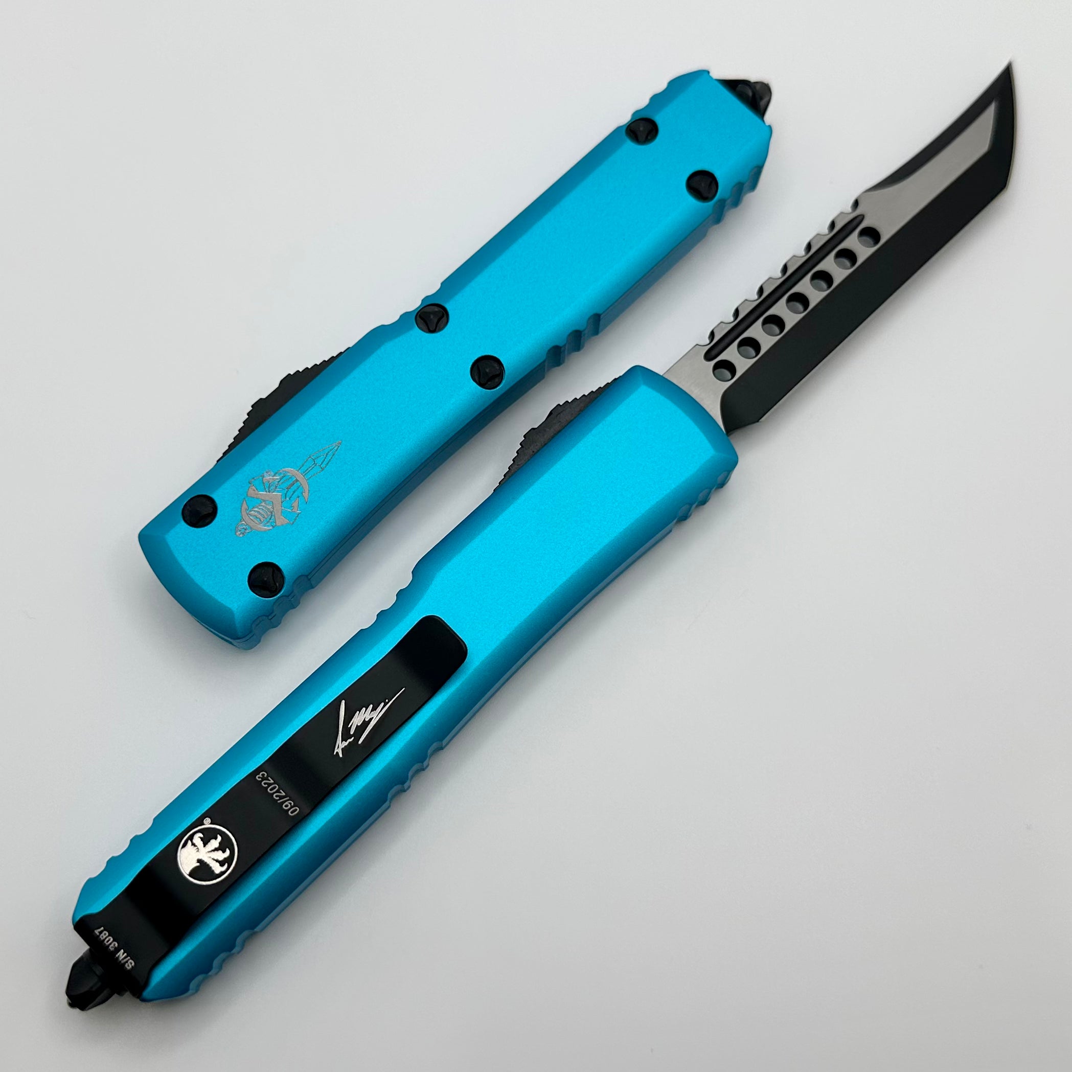 Premium Microtech Ultratech Hellhound OTF Knife - Turquoise Signature Series