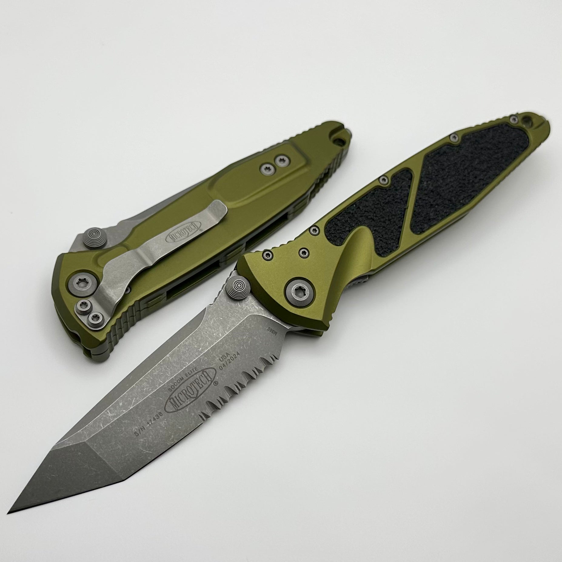 Microtech Socom Elite Manual Tanto Apocalyptic Partial Serrated & OD Green 161-11APOD - Premium Tactical Knife