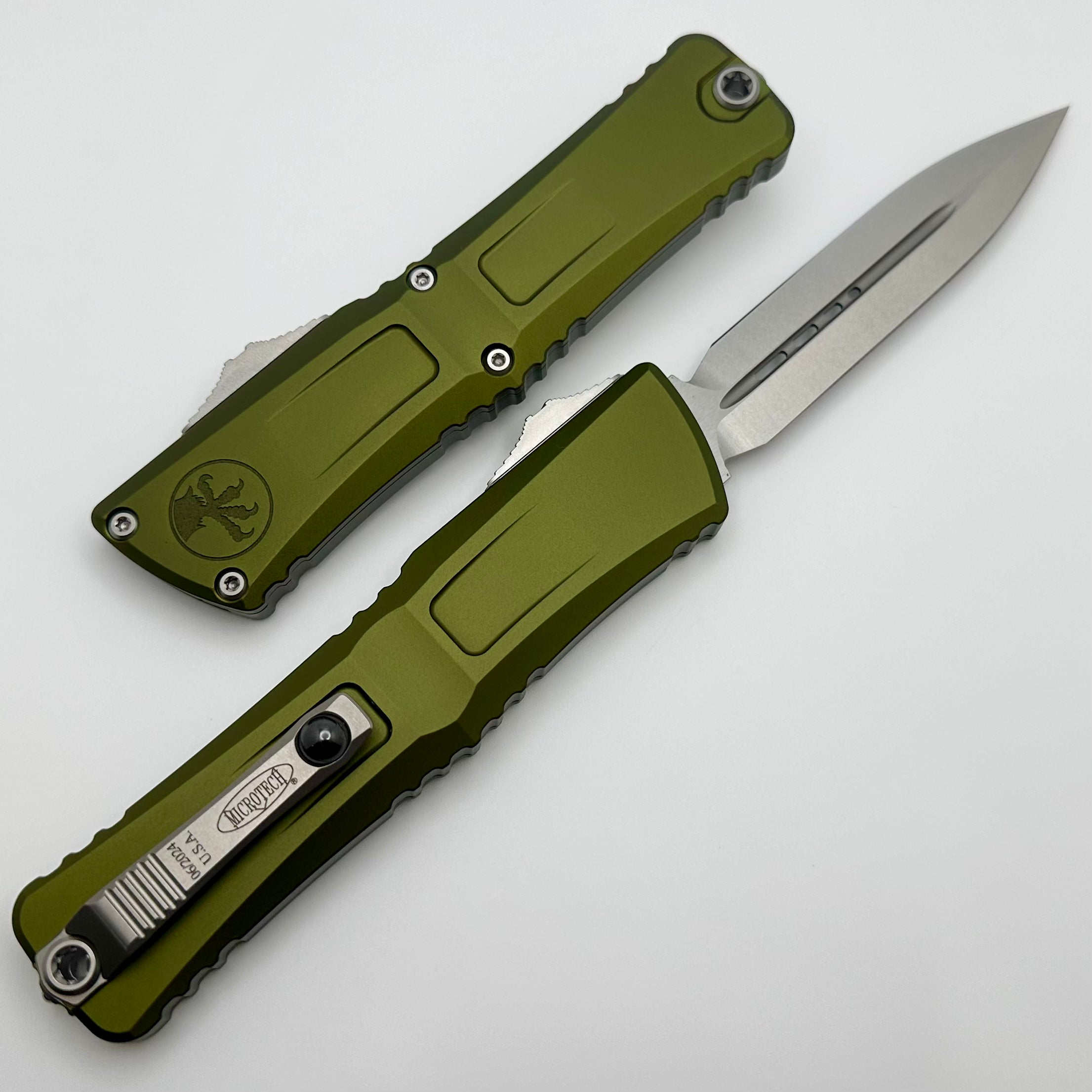 Microtech Combat Troodon Gen III Premium OTF Knife - Stonewash Double Edge & OD Green Handle