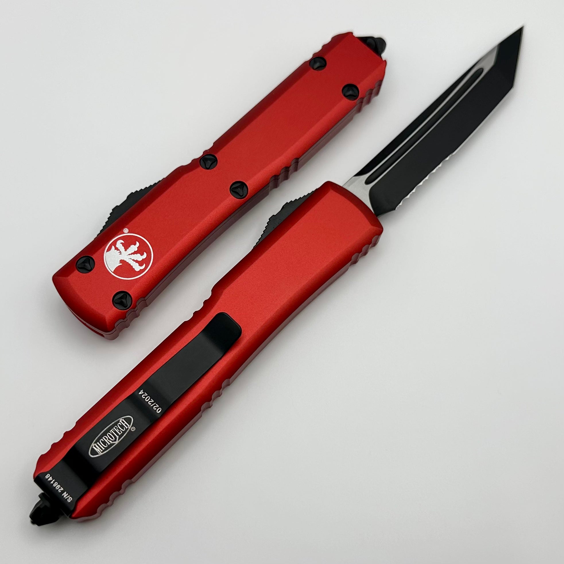 Premium Microtech Ultratech Tanto Red & Black Serrated Edge OTF Knife