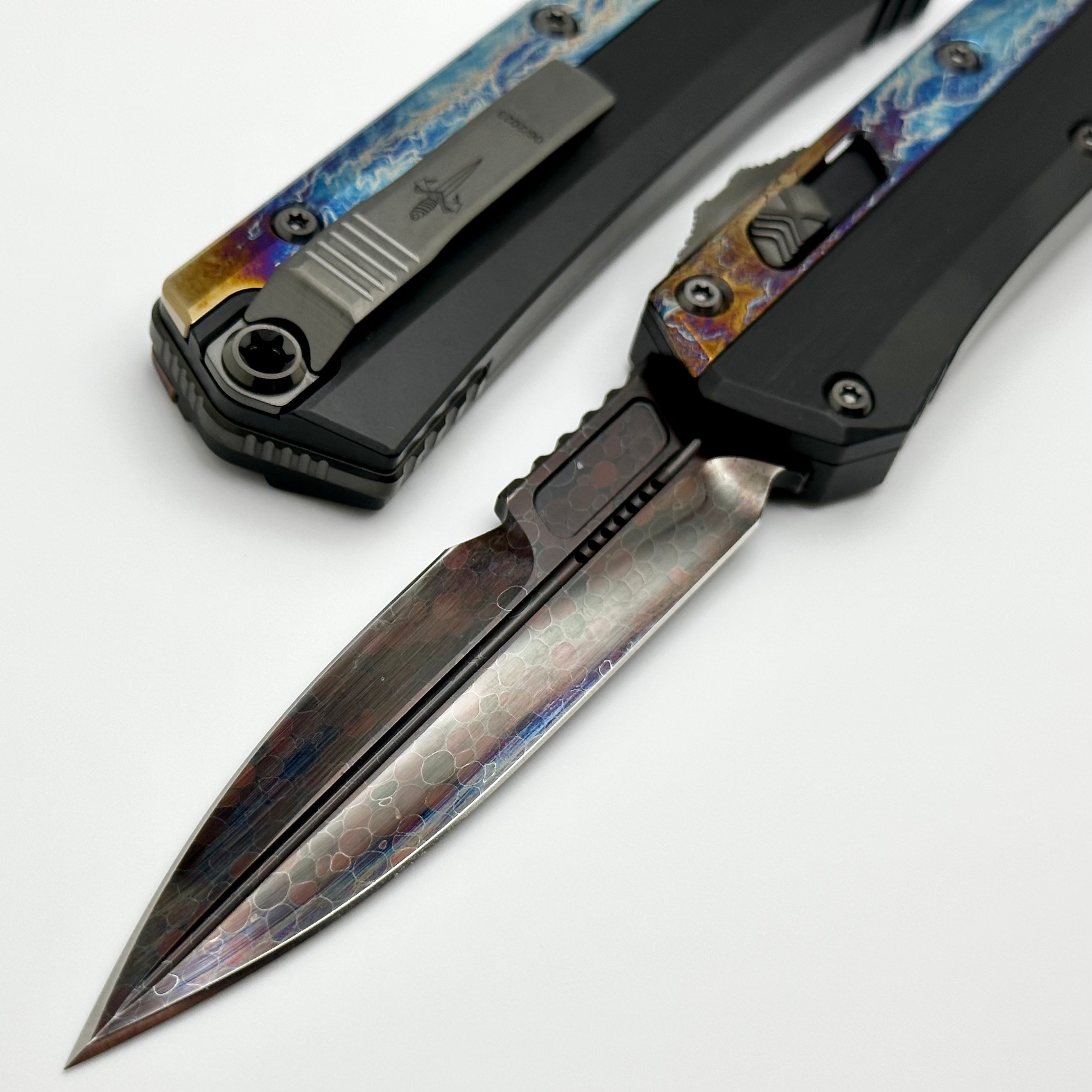 Premium Marfione Glykon Damascus Knife with Galactic Acid Overlays