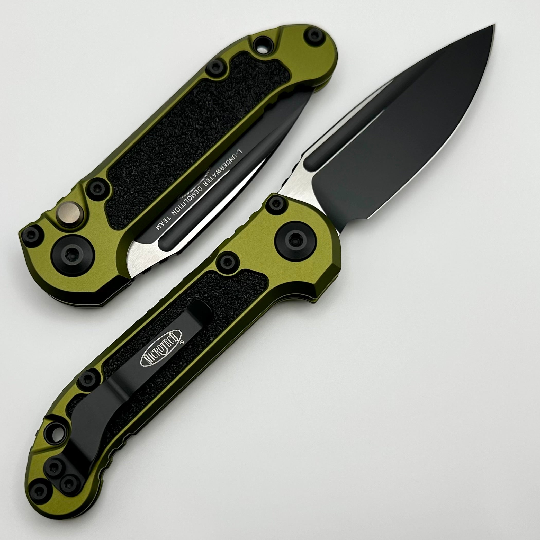 Premium Microtech LUDT Gen III Tactical Knife - Black Drop Point with OD Green Handle