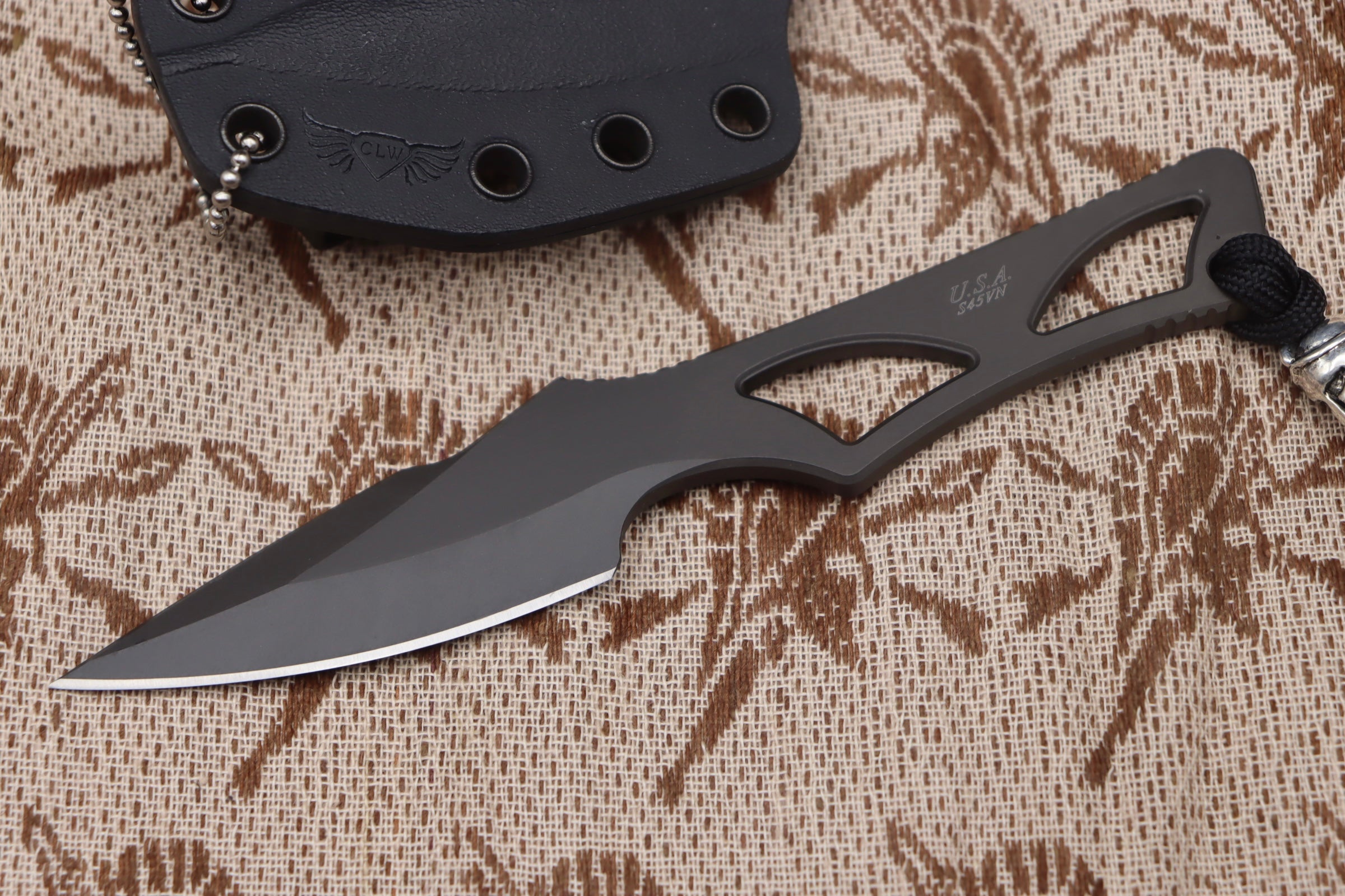 Spartan Blades Ultimate Black Enyo EDC Knife with Kydex Sheath & Neck Chain