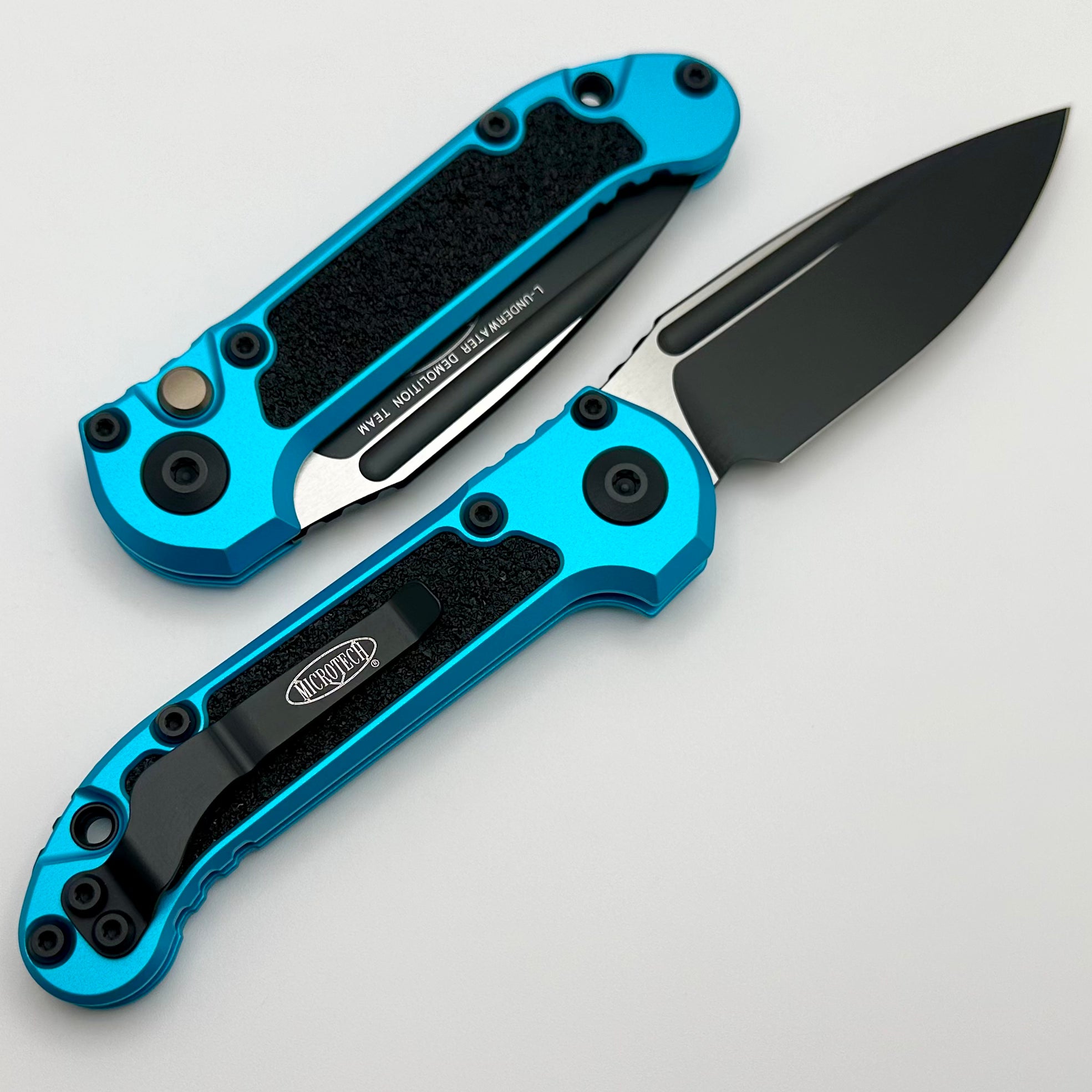 Premium Microtech LUDT Gen III Tactical Knife - Black Drop Point with Turquoise Handle