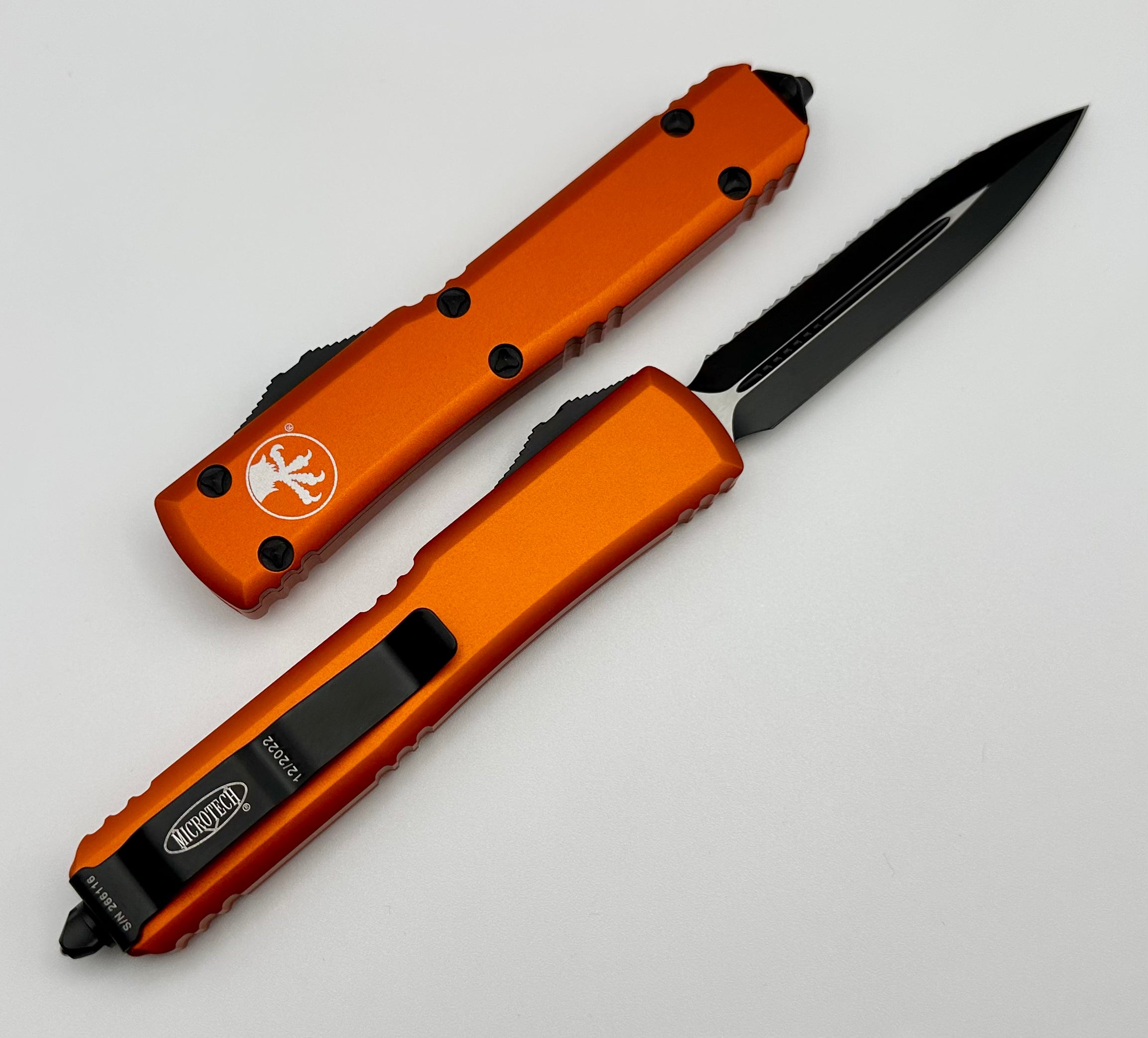 Microtech Ultratech Premium Double Edge Knife - Black Serrated & Orange Handle