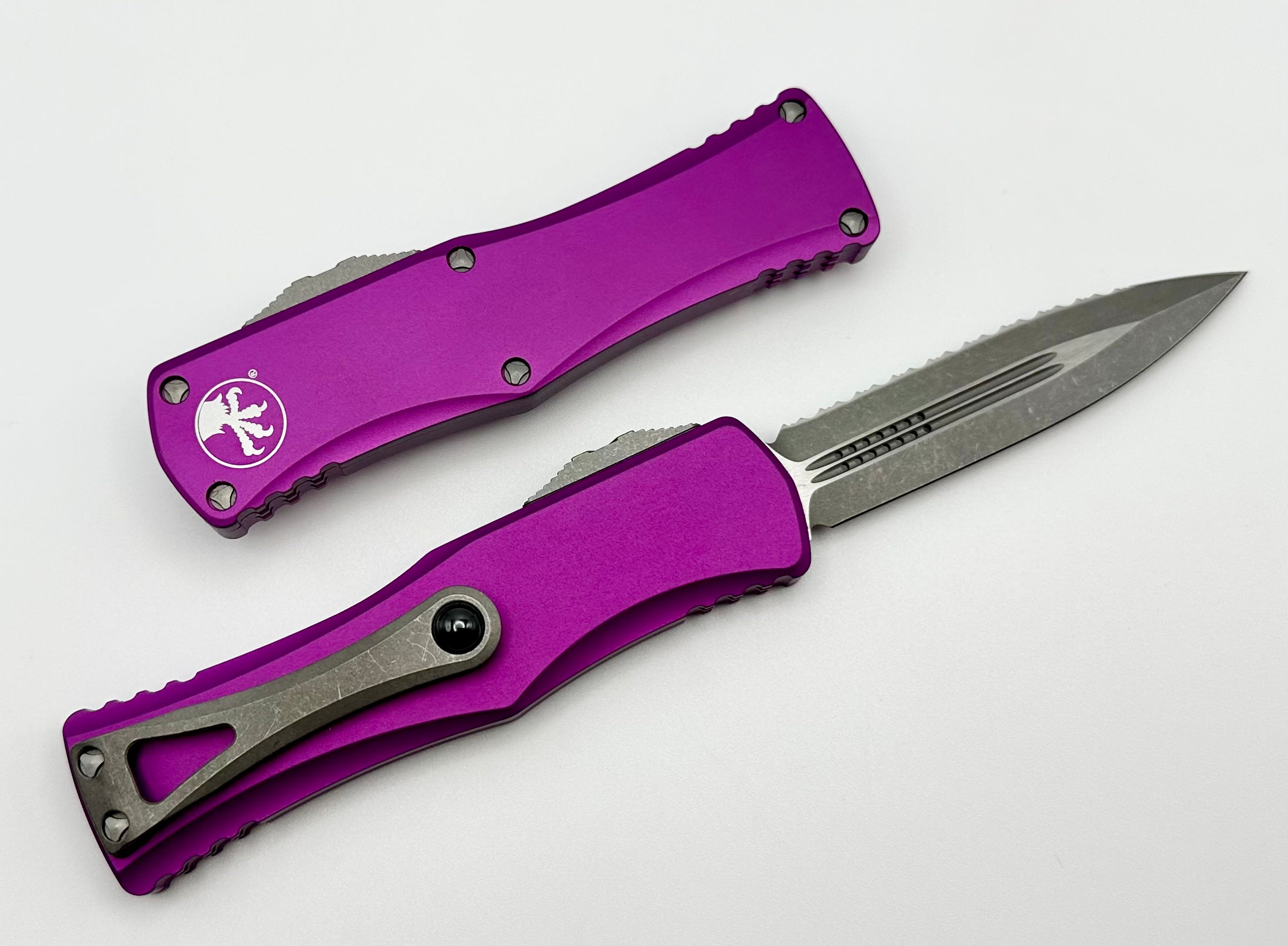 Microtech Hera Double Edge Apocalyptic Full Serrated & Violet 702-12APVI - Premium Tactical Knife