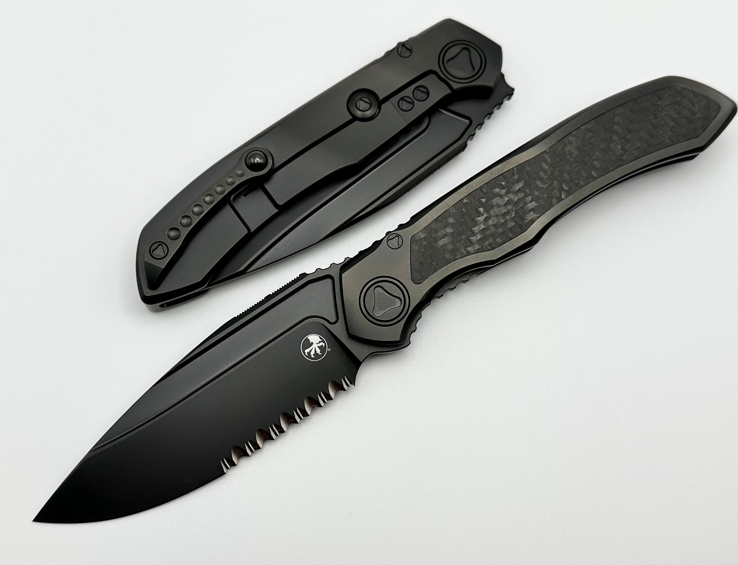 Microtech ANAX Titanium DLC Drop Point M390 Serrated Blade with Carbon Fiber Inlay - Ultimate Tactical Knife