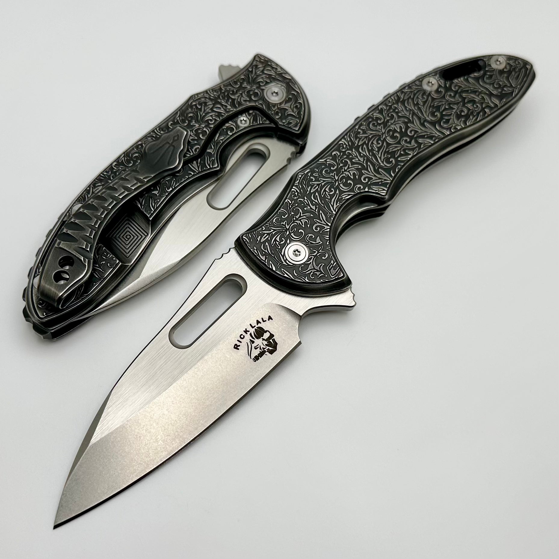 Mechforce Knives Sentry Rick Lala Collab - Premium PVD Black Scroll Titanium & M390 Blade