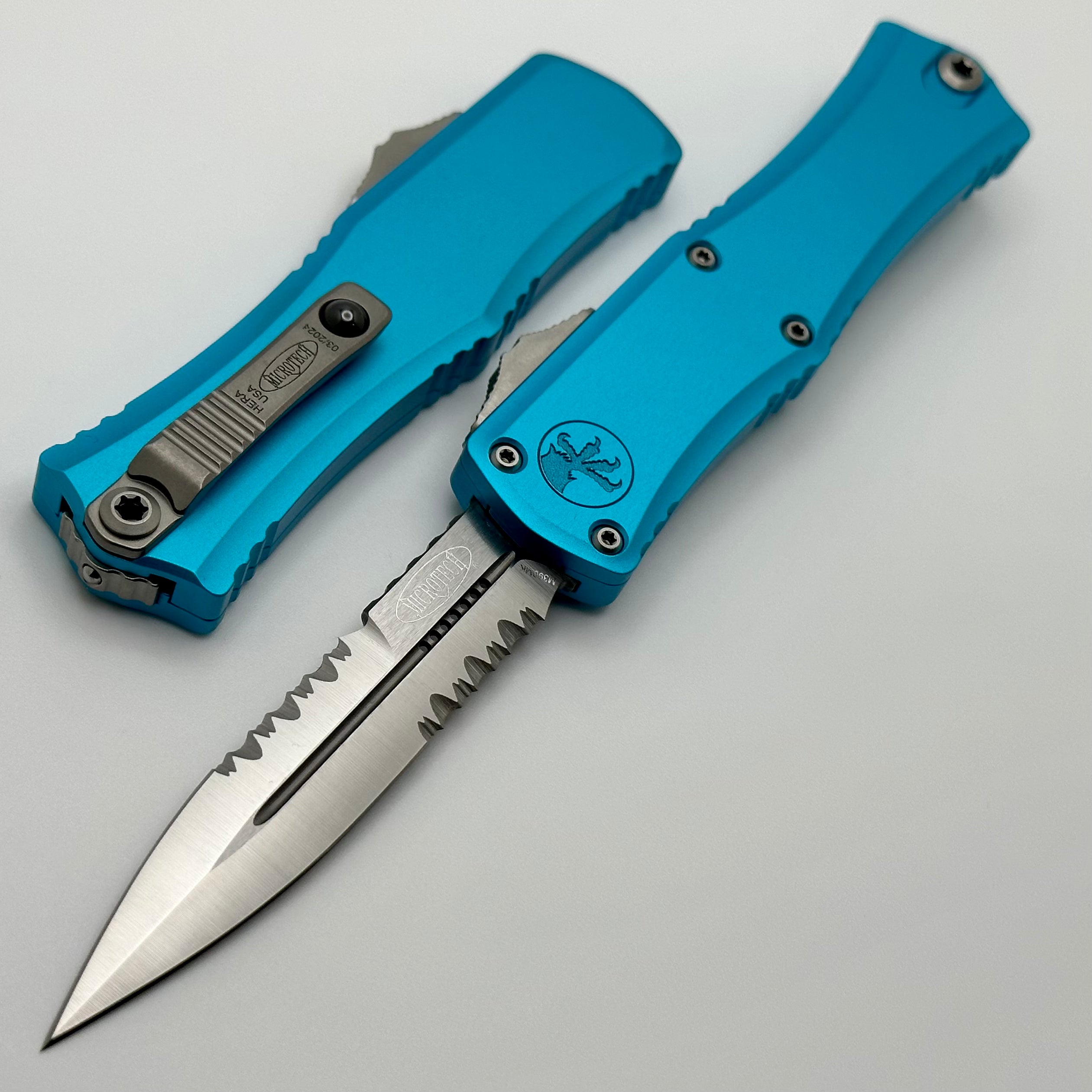 Microtech Mini Hera Satin OTF Knife - Premium M390MK Blade with Partial Serration